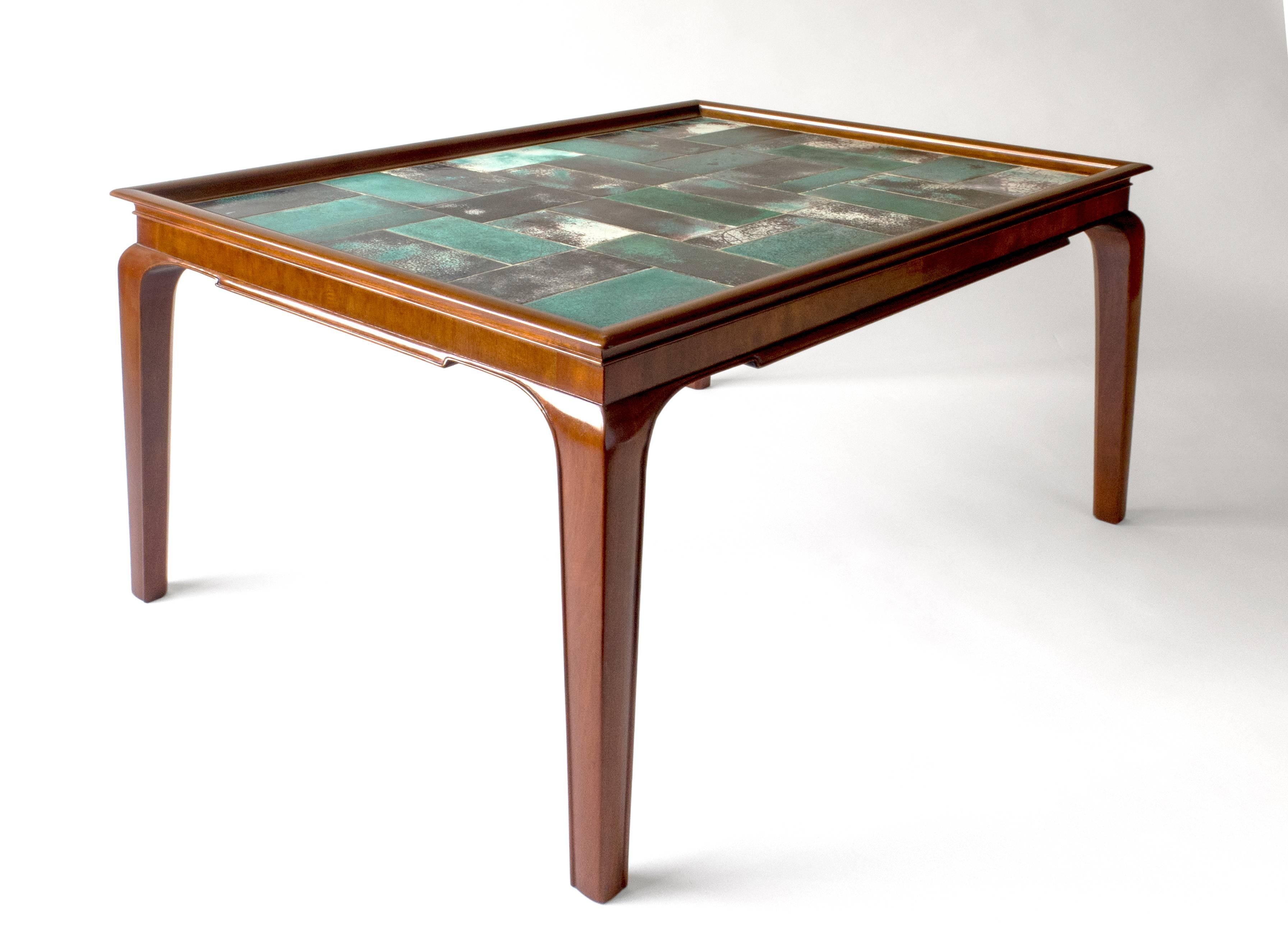 20th Century Frits Henningsen & Jens Thirslund, Rare Danish Mahogany & Tile-Top Coffee Table For Sale