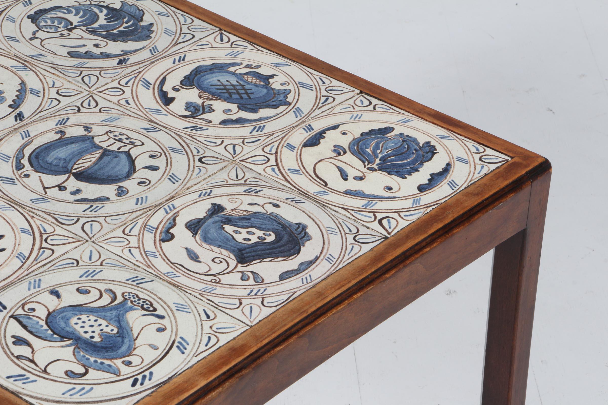 Ceramic Frits Henningsen & Kähler Sofa Table in mahogany, Denmark, 1950s