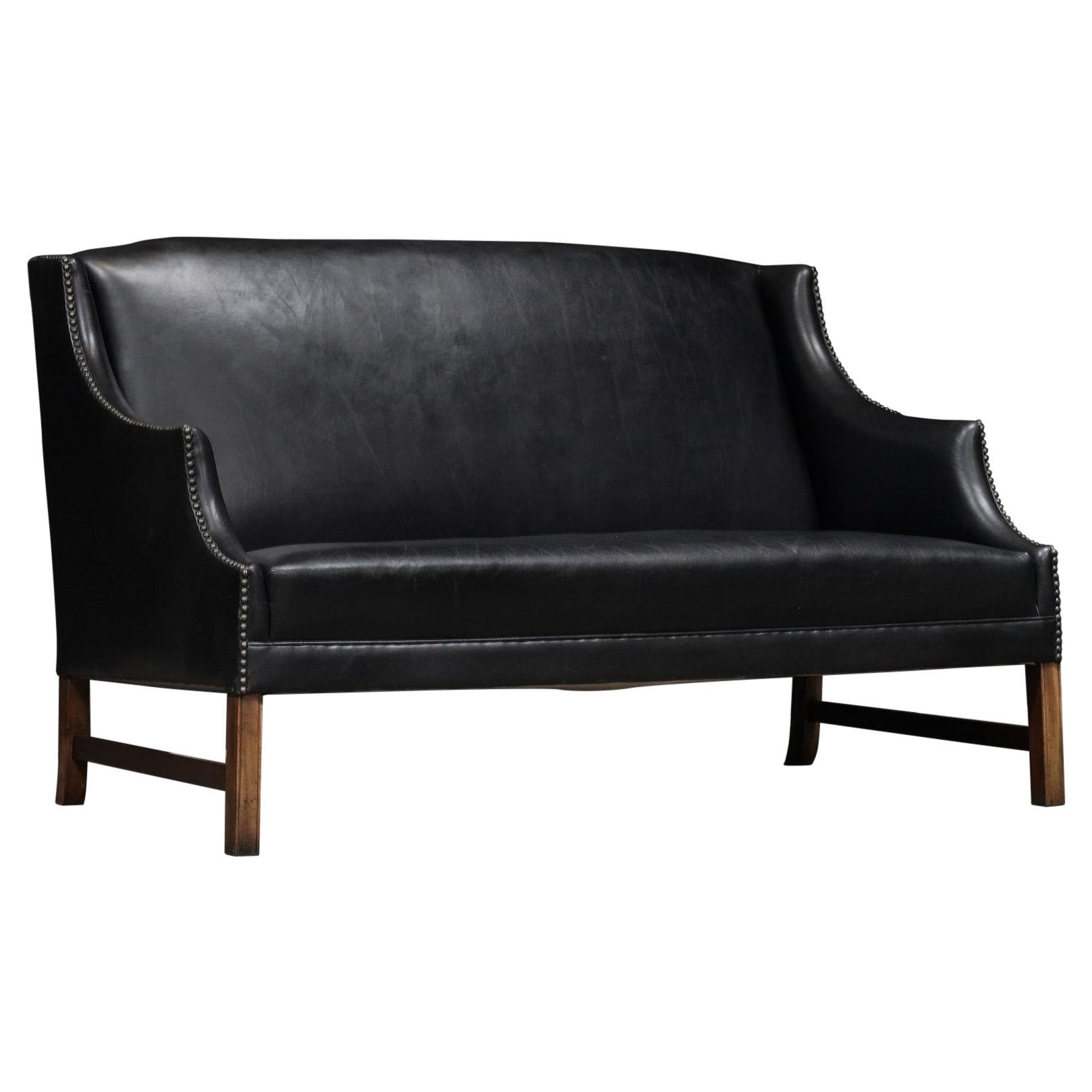 Frits Henningsen Leather Sofa, Mahogany, Denmark