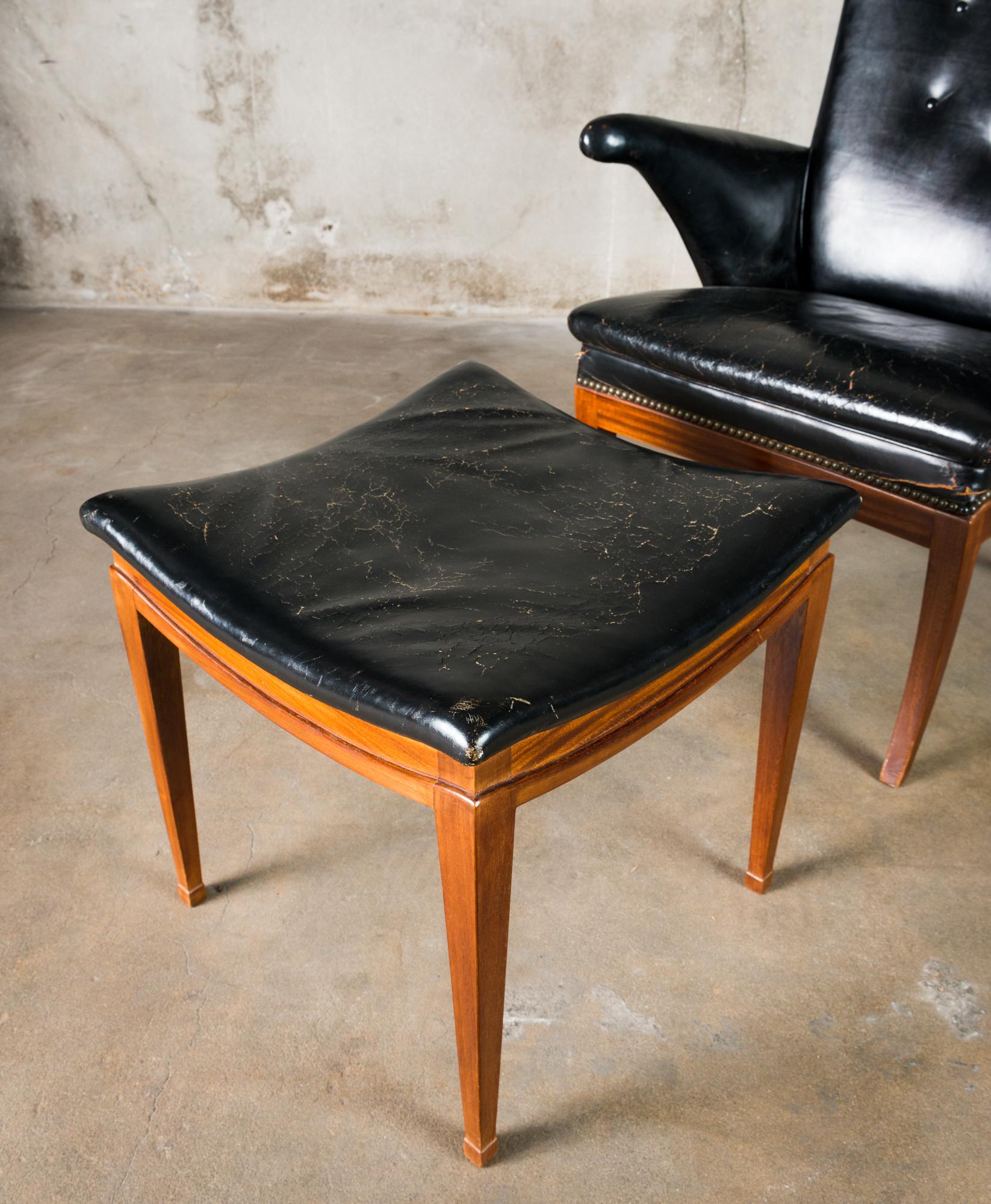 Danish Frits Henningsen Lounge Chair and Ottoman