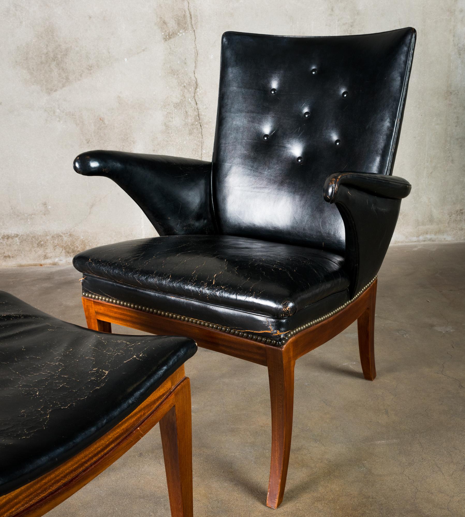 Frits Henningsen Lounge Chair and Ottoman In Excellent Condition In Los Angeles, CA