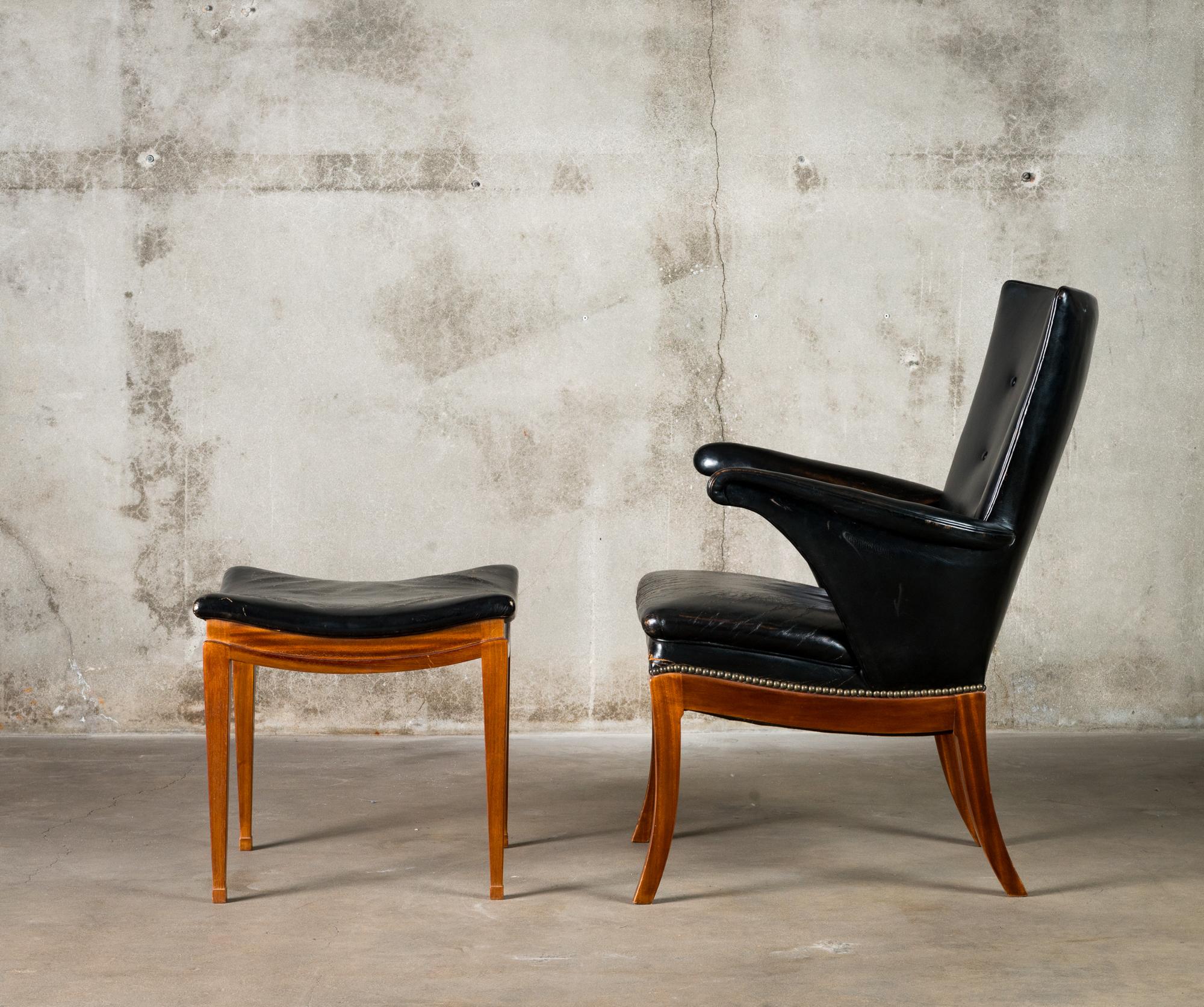Mid-20th Century Frits Henningsen Lounge Chair and Ottoman