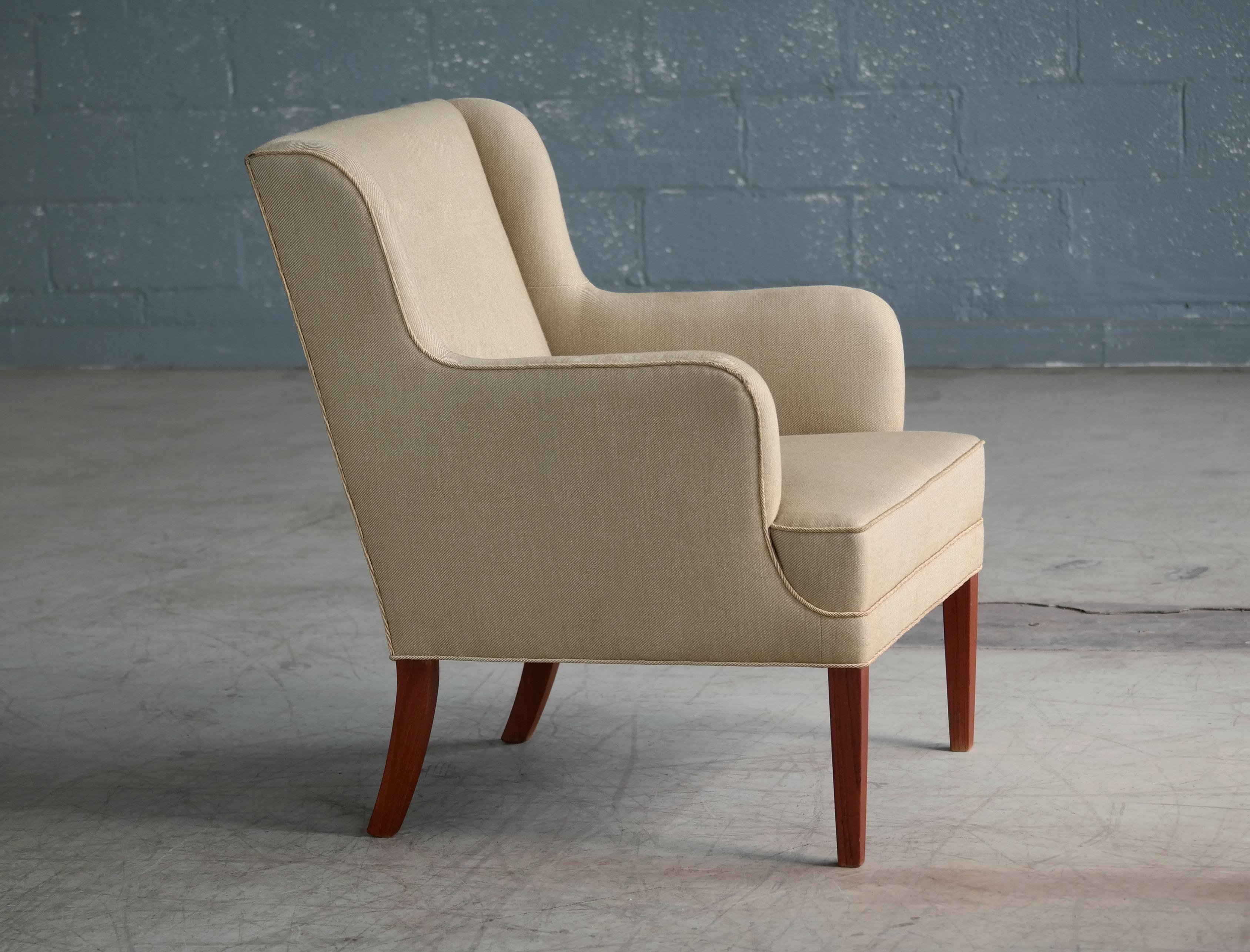 Wool Frits Henningsen Lounge Chair, Denmark, circa 1950