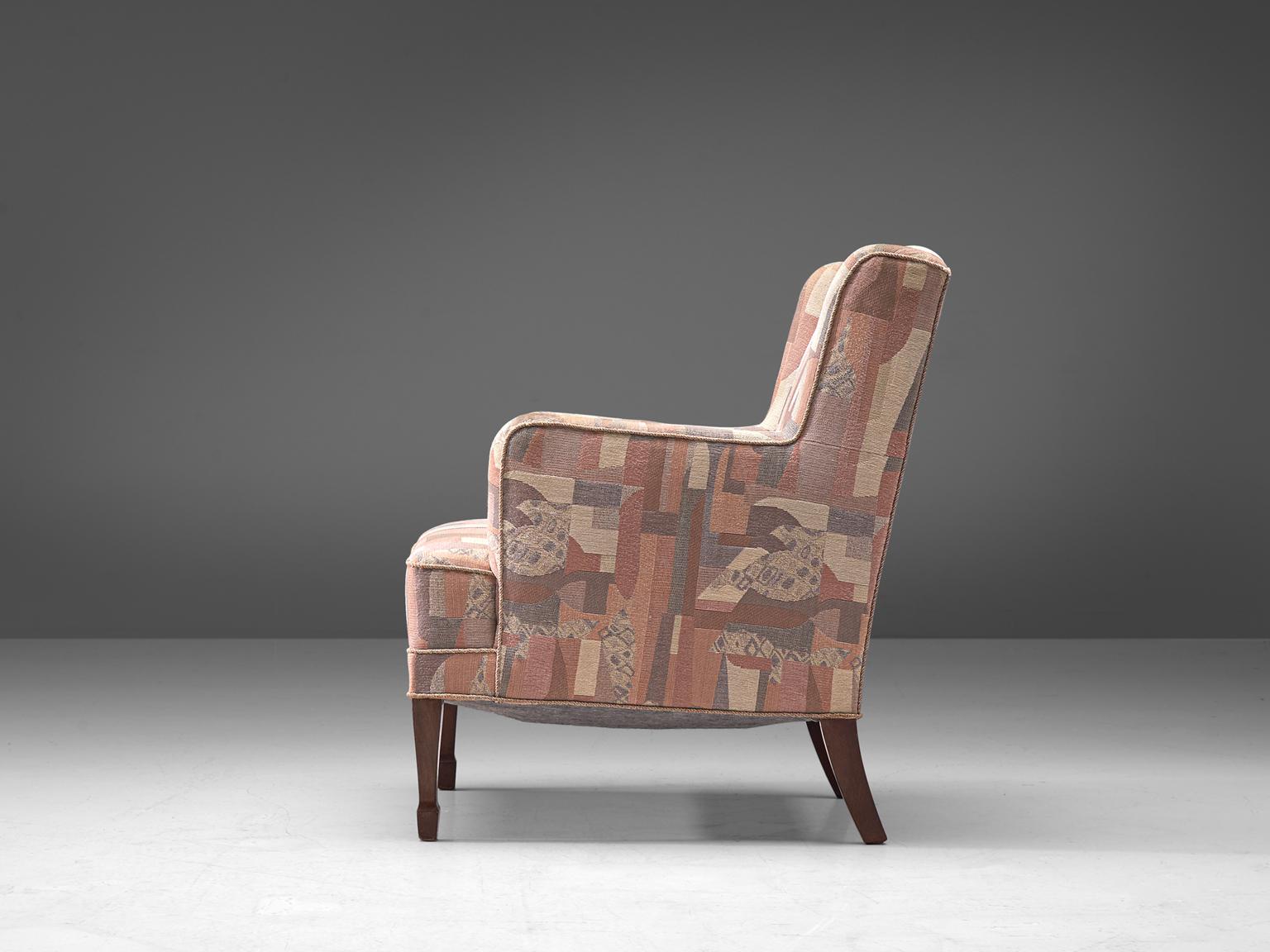 Scandinavian Modern Frits Henningsen Lounge Chair in Pastel Upholstery