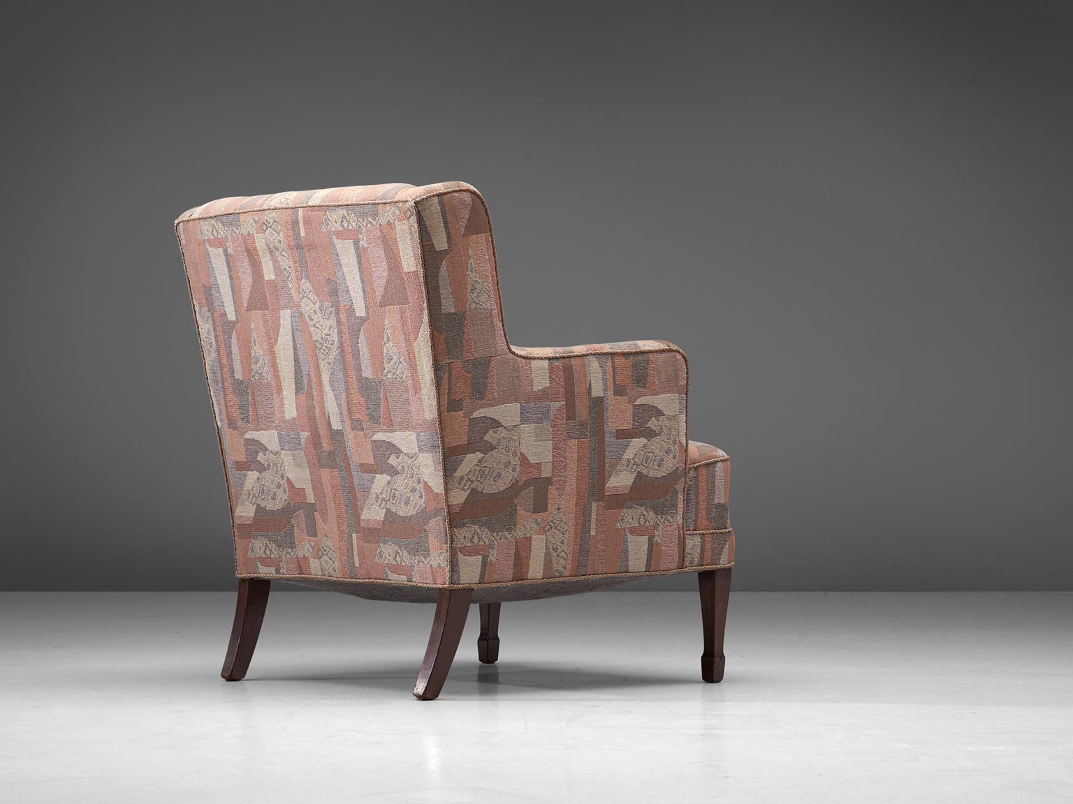 Danish Frits Henningsen Lounge Chair in Pastel Upholstery