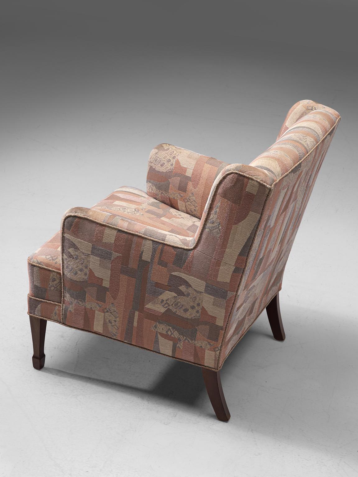 Fabric Frits Henningsen Lounge Chair in Pastel Upholstery