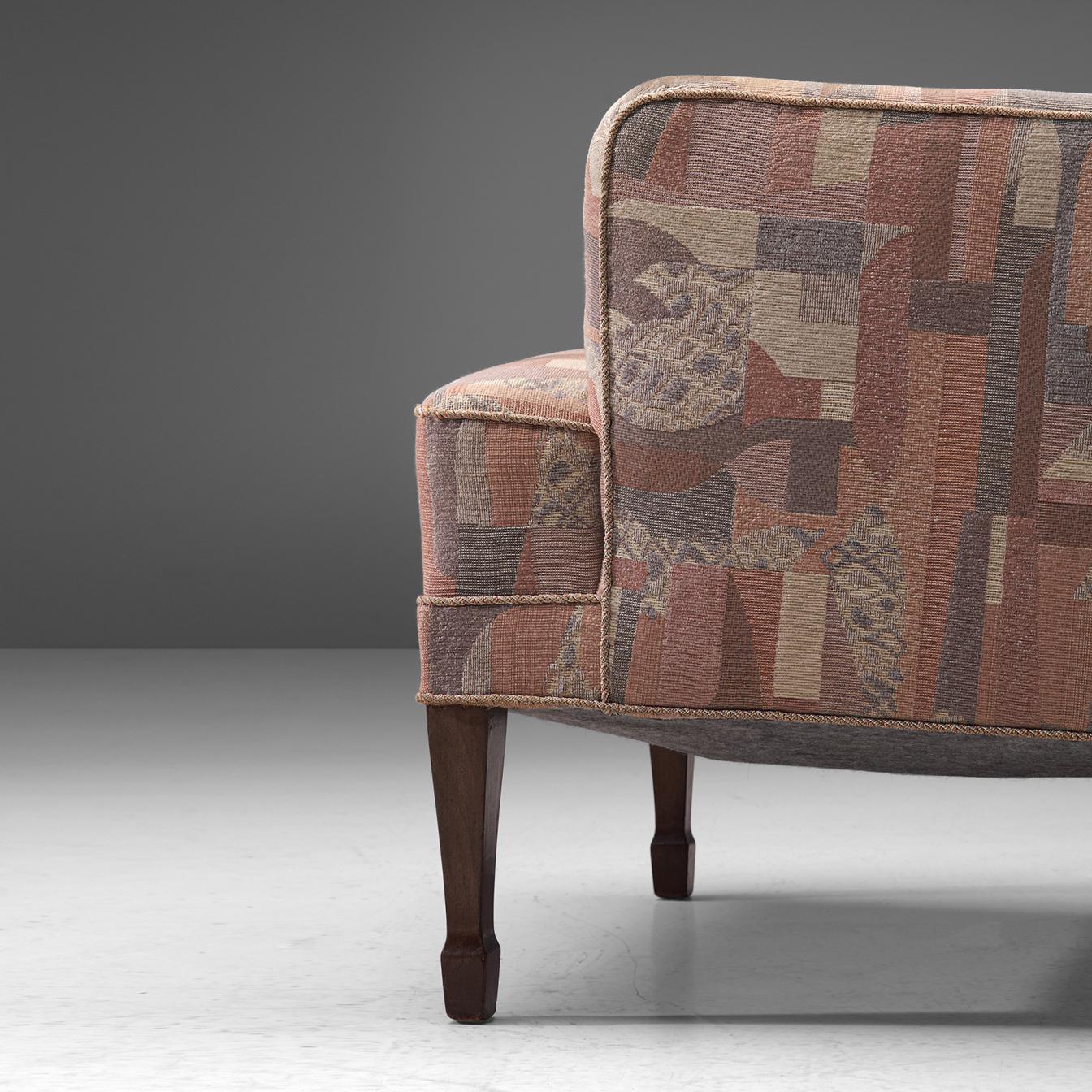 Scandinavian Modern Frits Henningsen Lounge Chair in Patterned Upholstery For Sale