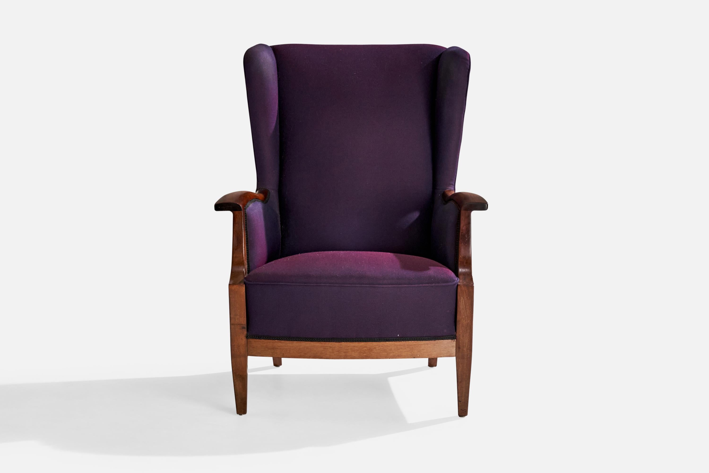 Scandinavian Modern Frits Henningsen, Lounge Chair, Mahogany, Fabric, Denmark, 1940s For Sale