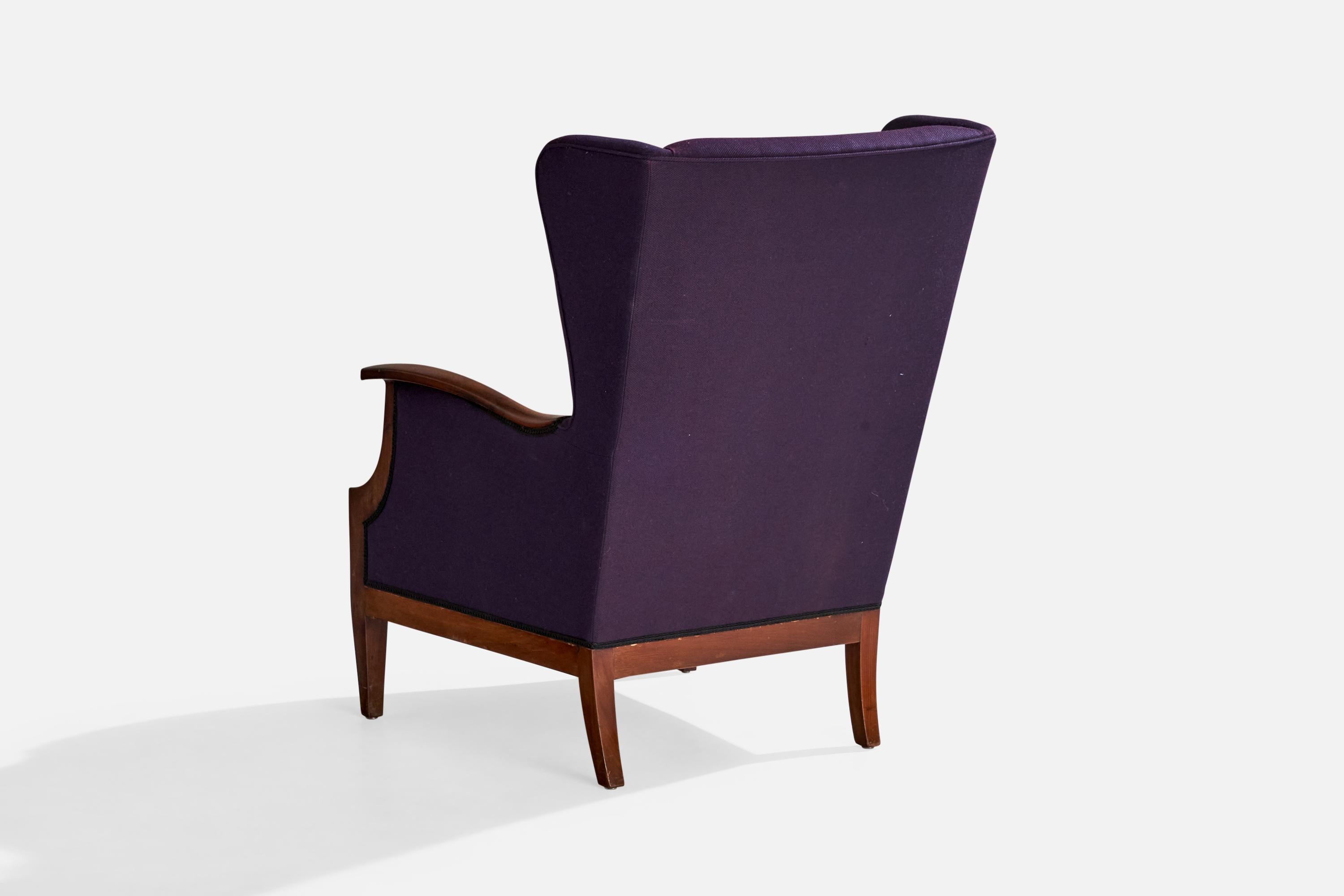 Frits Henningsen, Lounge Chair, Mahogany, Fabric, Denmark, 1940s In Fair Condition For Sale In High Point, NC