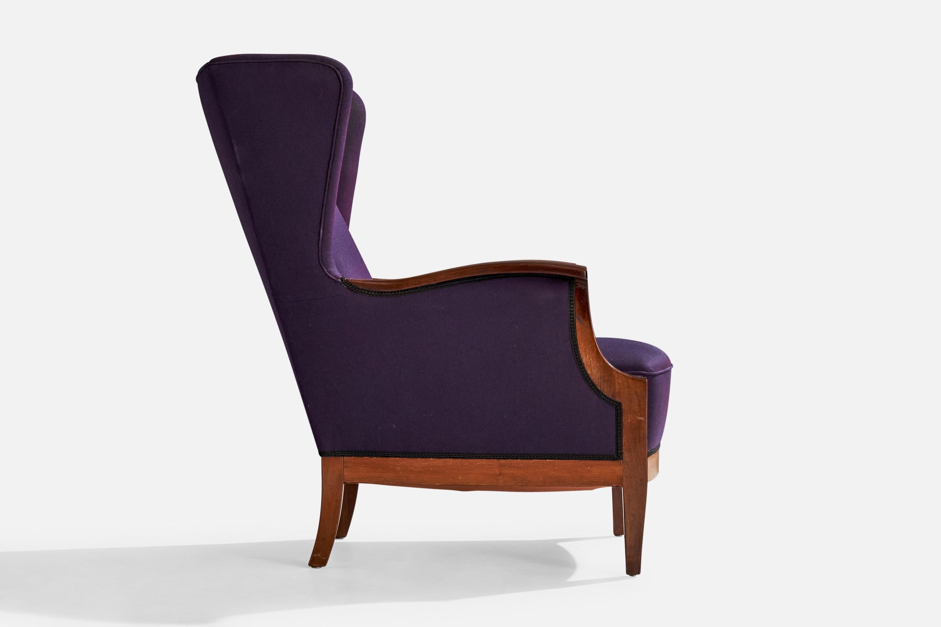 Mid-20th Century Frits Henningsen, Lounge Chair, Mahogany, Fabric, Denmark, 1940s For Sale