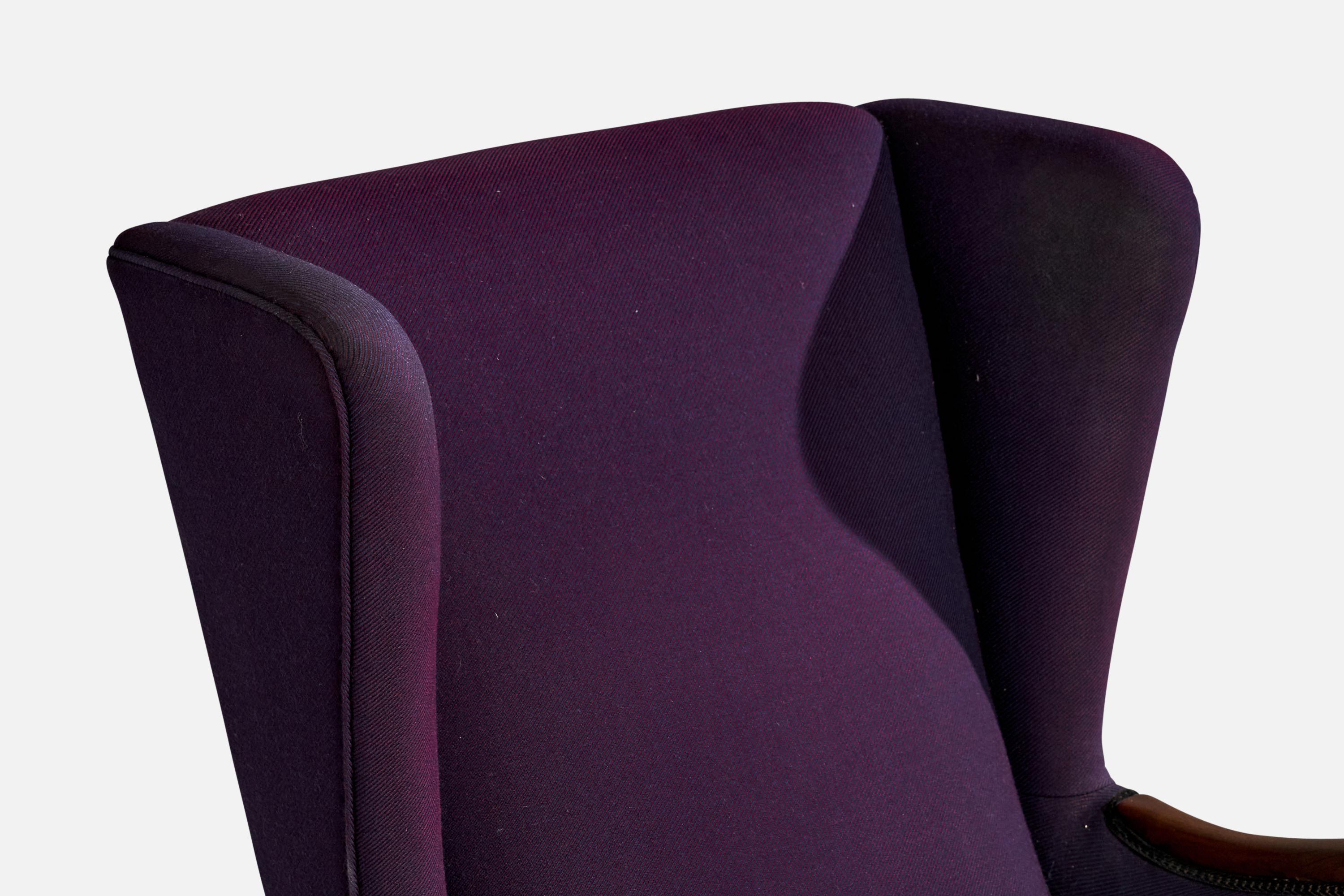 Frits Henningsen, Lounge Chair, Mahogany, Fabric, Denmark, 1940s For Sale 2