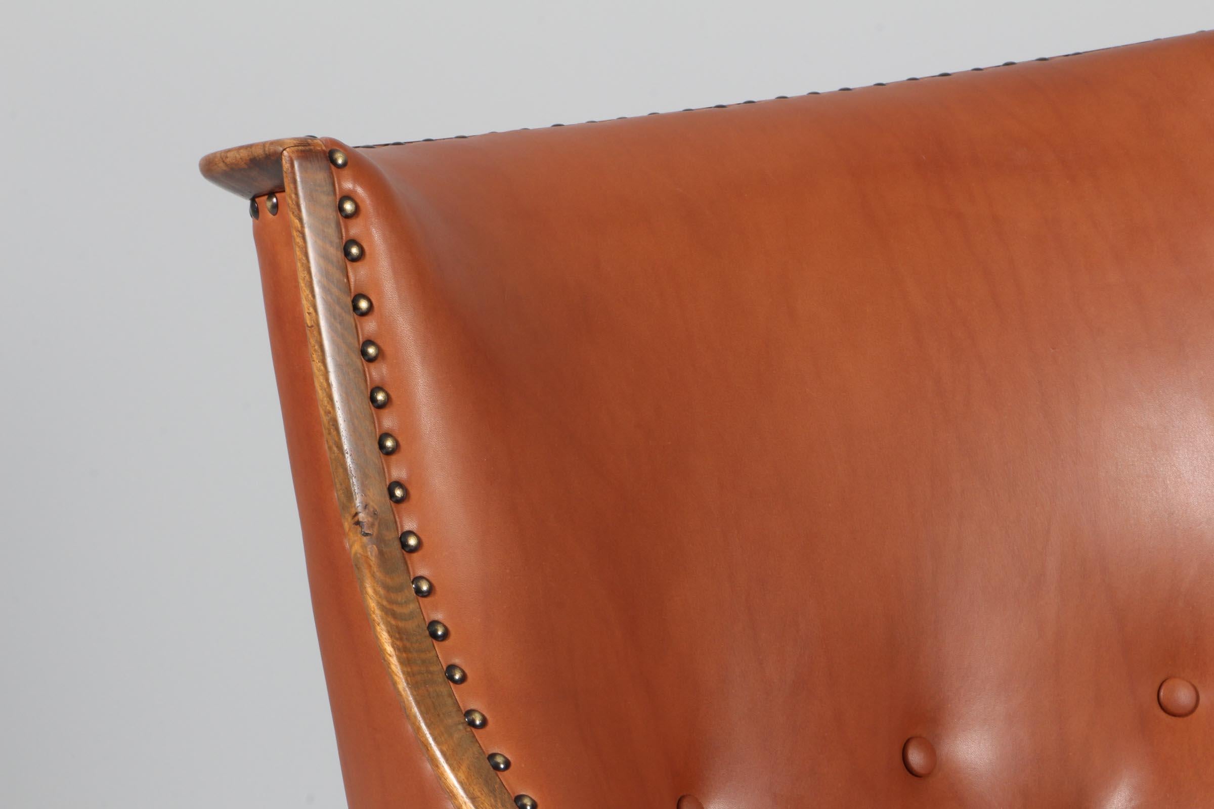 Mid-20th Century Frits Henningsen, Lounge Chair with Brandy Aniline Leather
