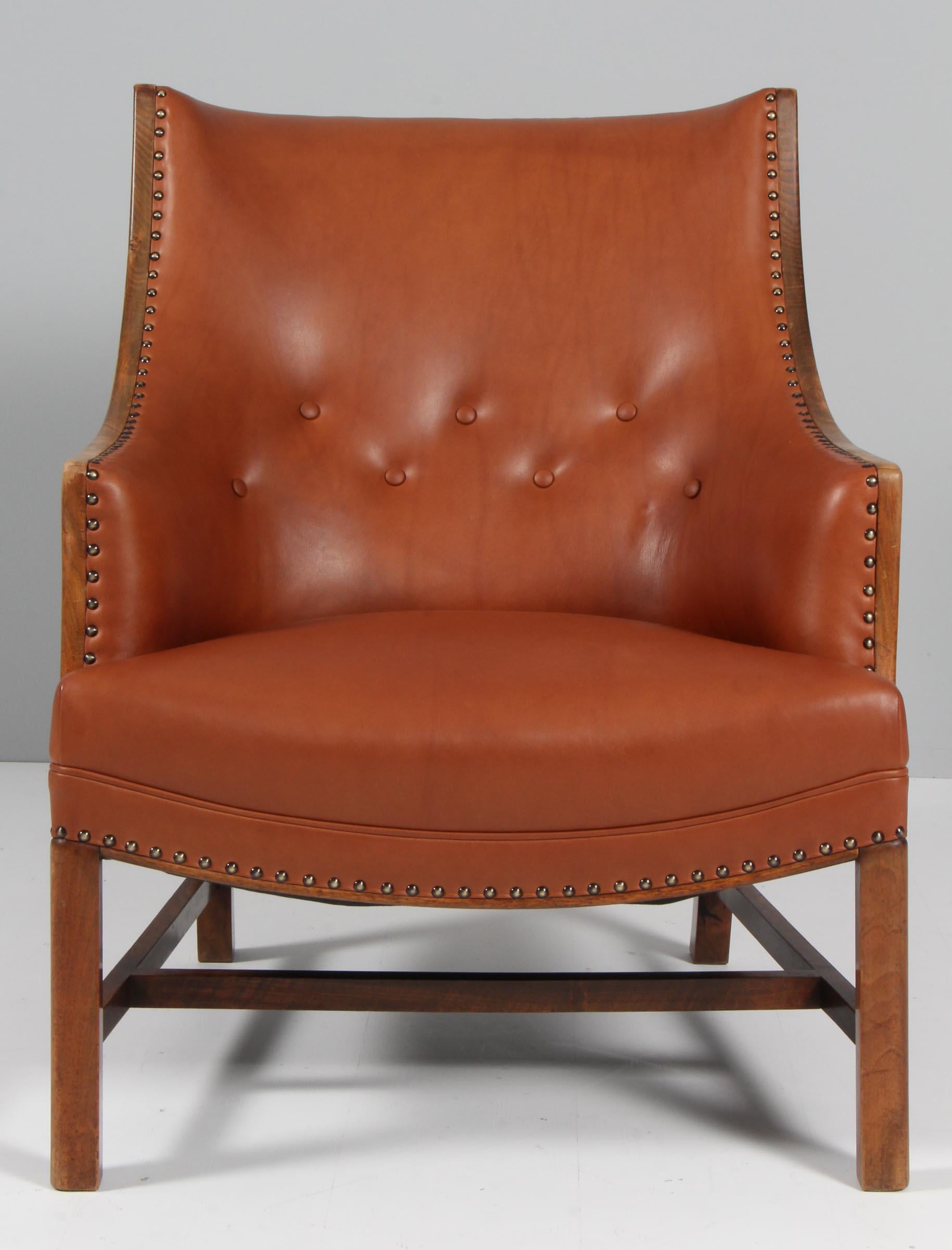 Frits Henningsen, Lounge Chair with Brandy Aniline Leather 1