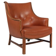Frits Henningsen, Lounge Chair with Brandy Aniline Leather