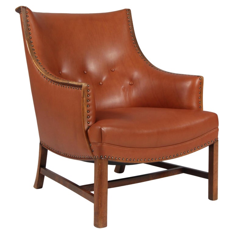 Frits Henningsen, Lounge Chair with Brandy Aniline Leather For Sale at