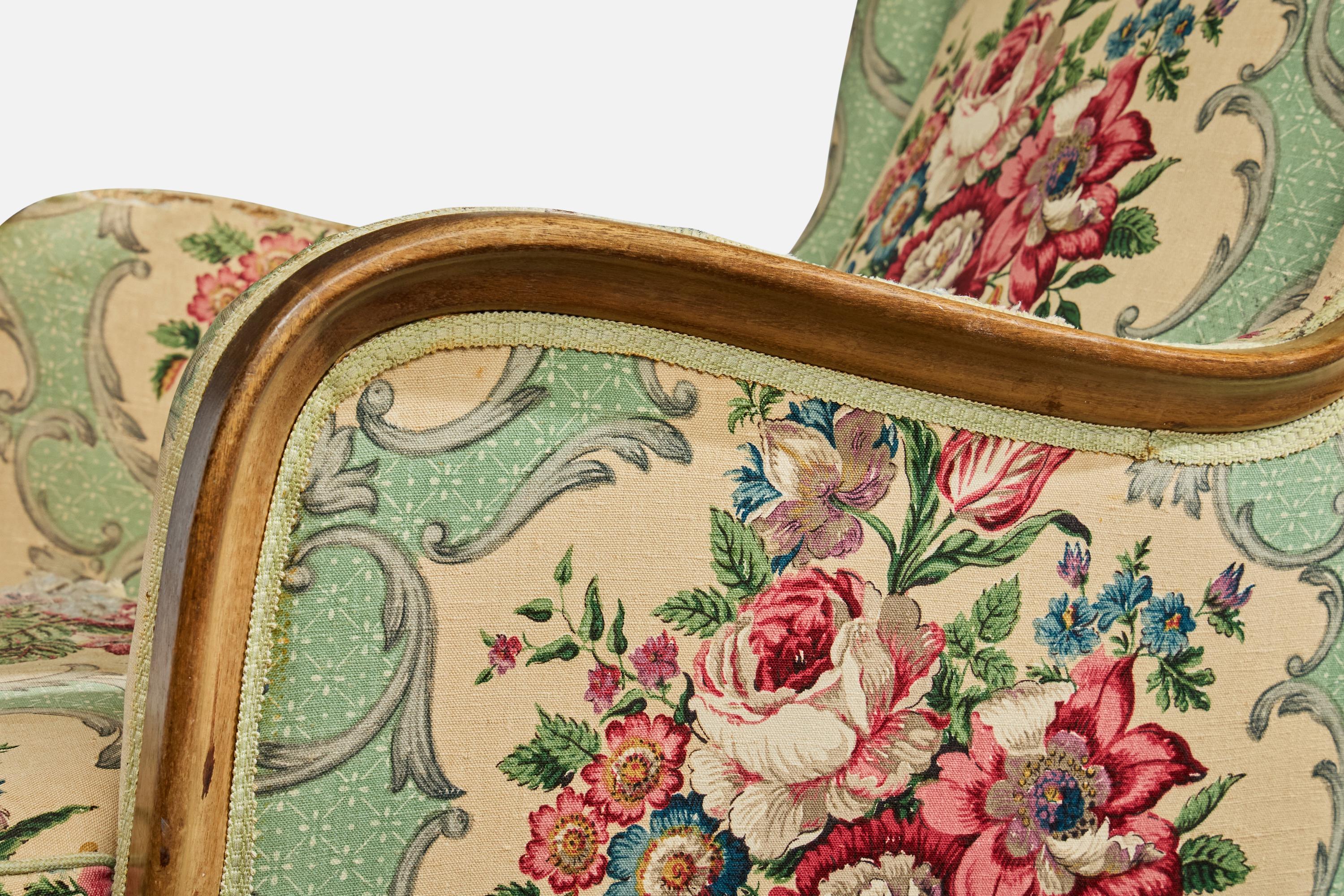 Frits Henningsen, Loungesessel, Holz, Stoff, Dänemark, 1940er Jahre im Angebot 4