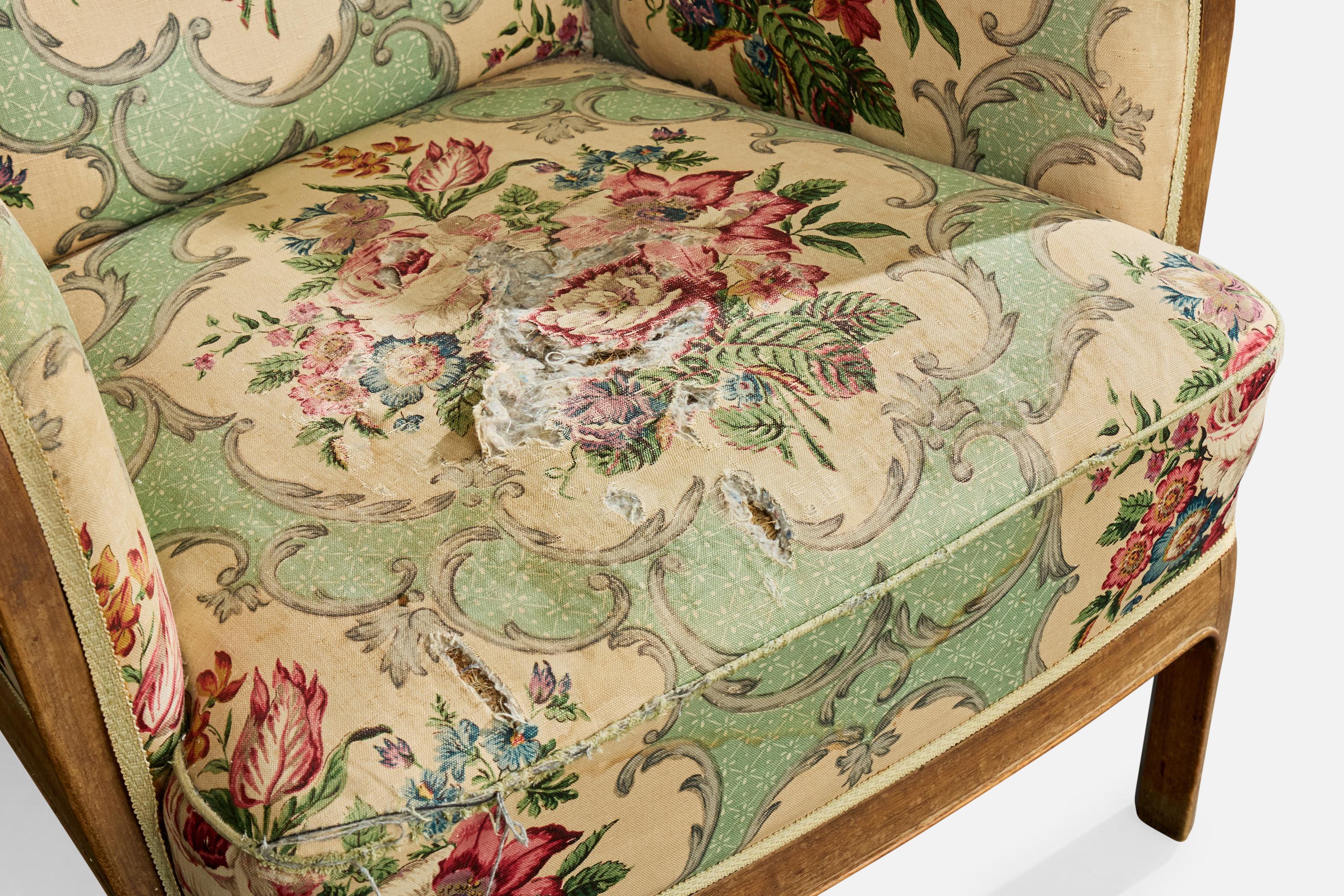 Frits Henningsen, Loungesessel, Holz, Stoff, Dänemark, 1940er Jahre im Angebot 6