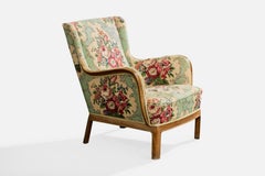 Frits Henningsen, Loungesessel, Holz, Stoff, Dänemark, 1940er Jahre