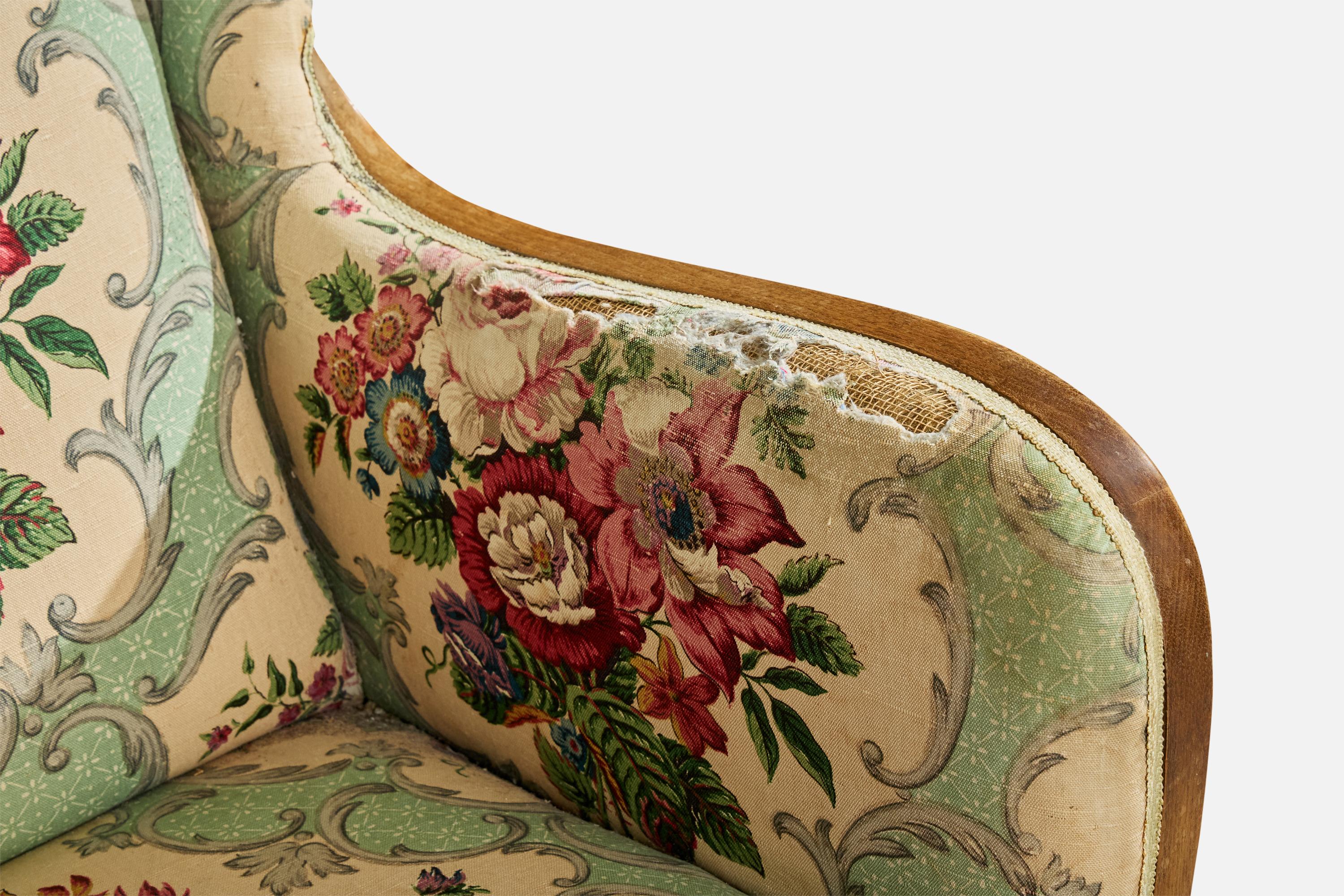 Frits Henningsen, Loungesessel, Holz, Stoff, Dänemark, 1940er Jahre im Angebot 3