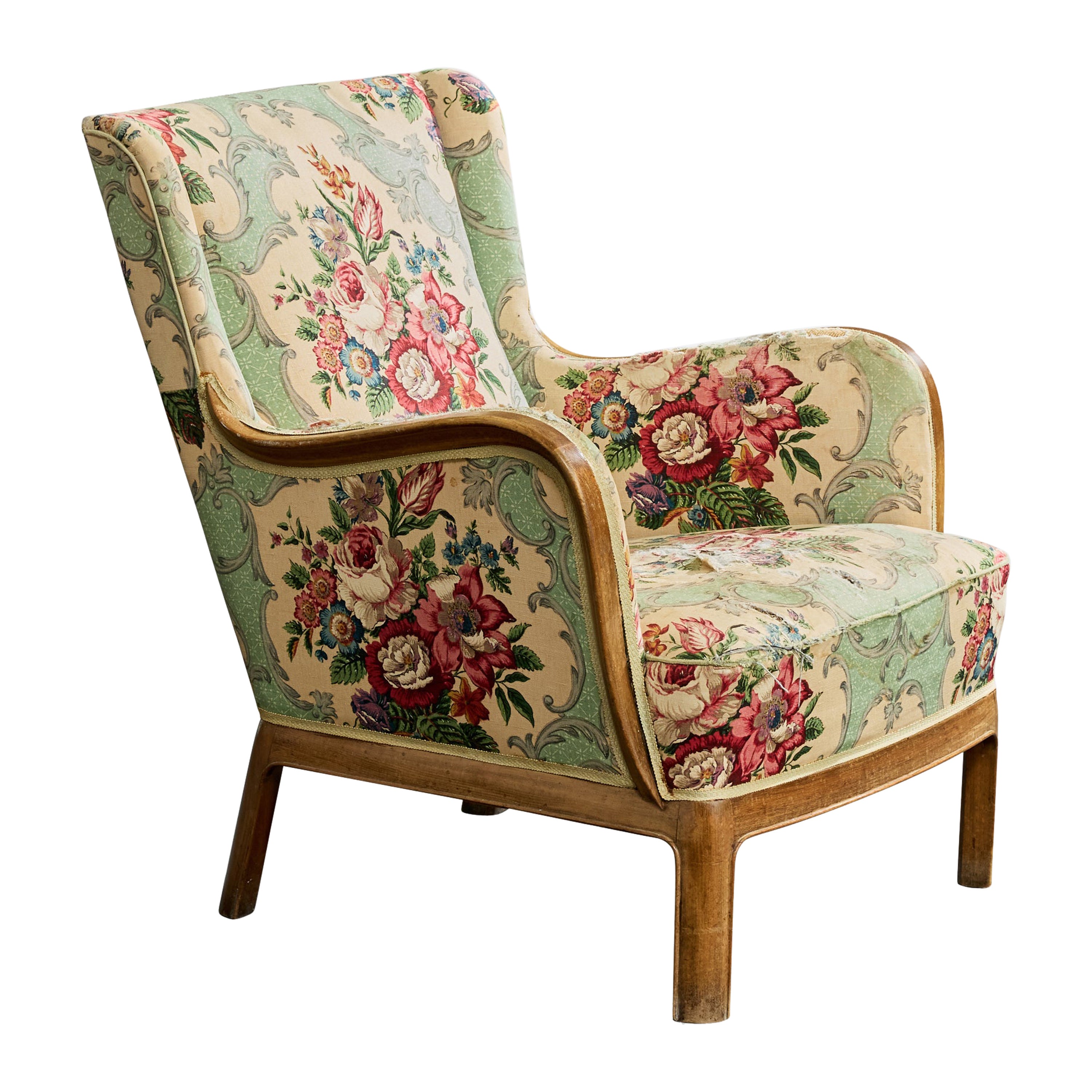 Frits Henningsen, chaise longue, Wood, tissu, Danemark, années 1940