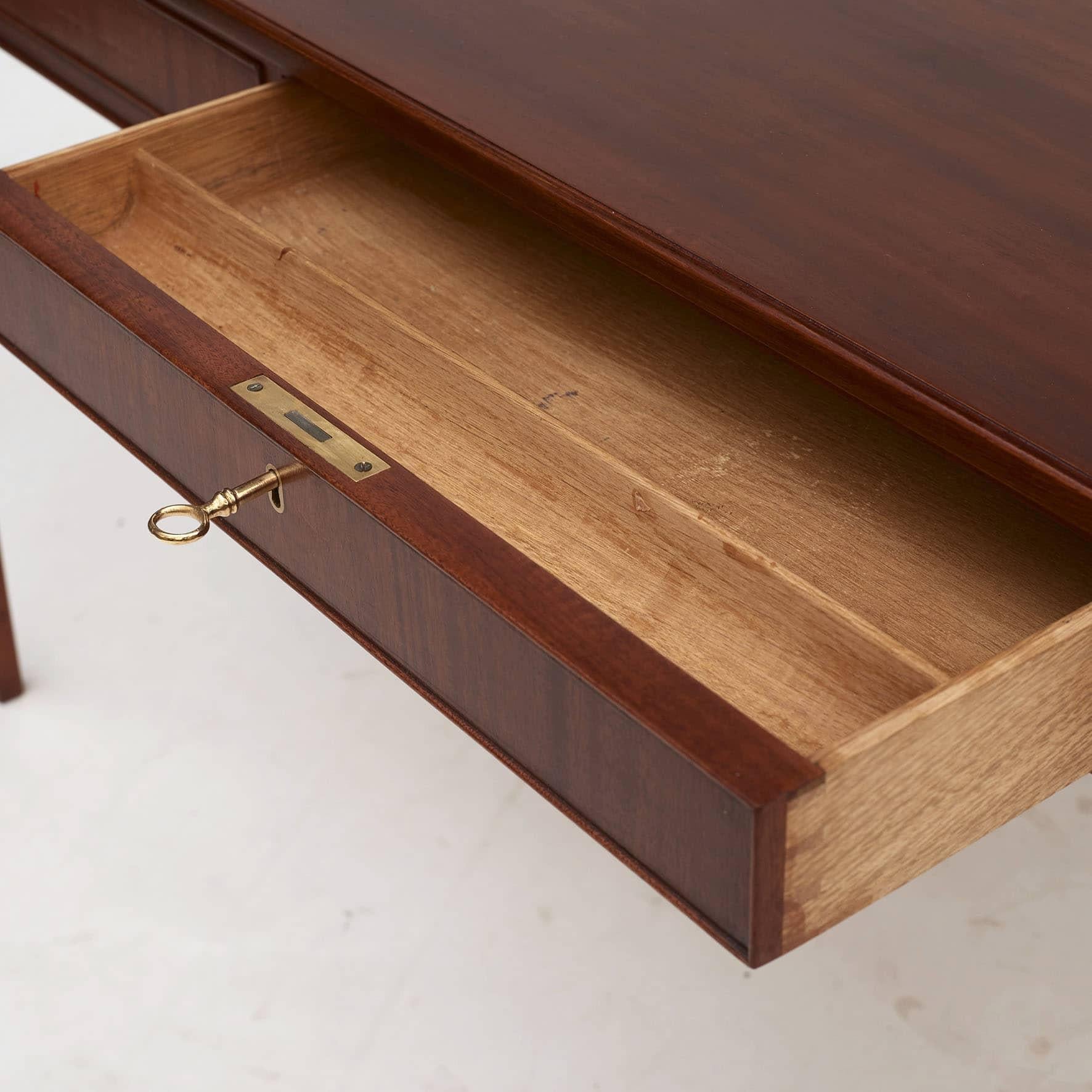 Brass Frits Henningsen Mahogany Desk For Sale