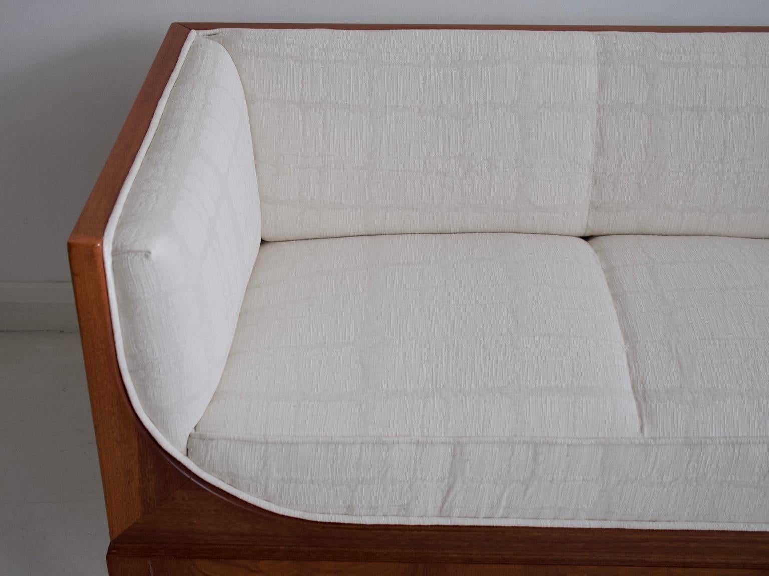 Scandinavian Modern Frits Henningsen Mahogany Sofa with White Fabric Upholstery