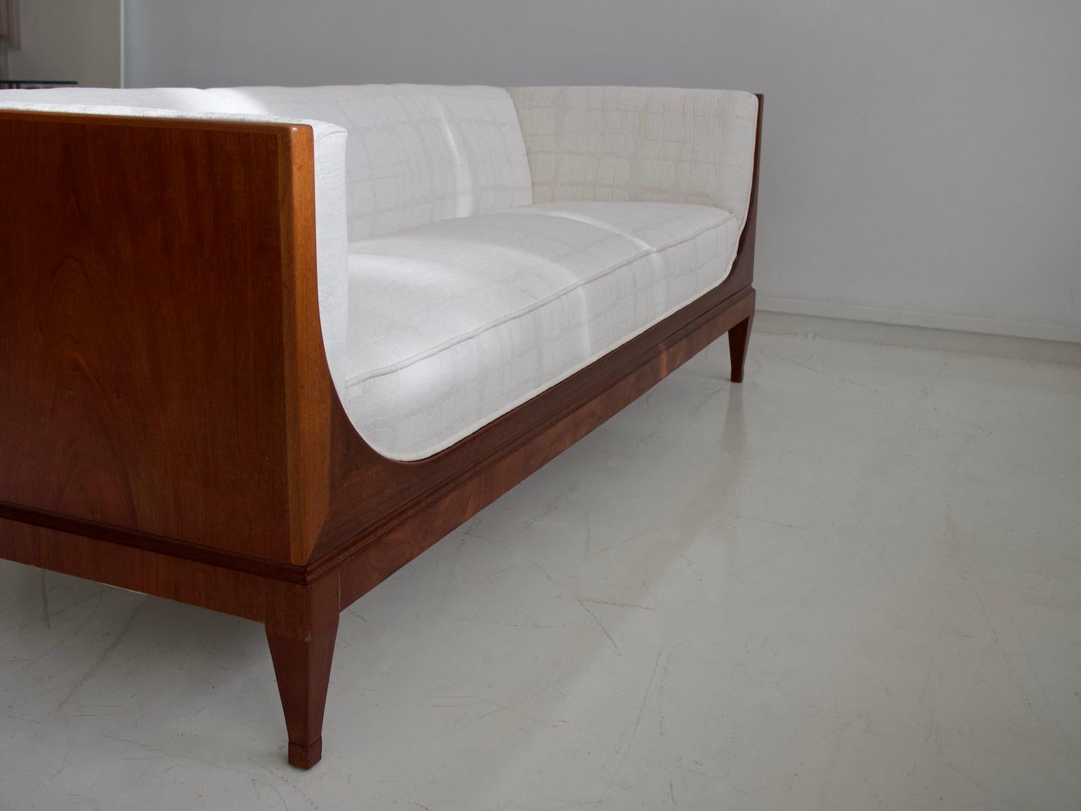 20th Century Frits Henningsen Mahogany Sofa with White Fabric Upholstery