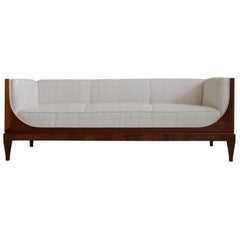 Frits Henningsen Mahogany Sofa with White Fabric Upholstery