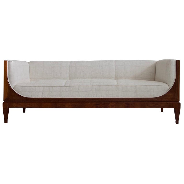 Frits Henningsen mahogany sofa with white fabric upholstery, ca. 1940, offered by Nekonato Gallery