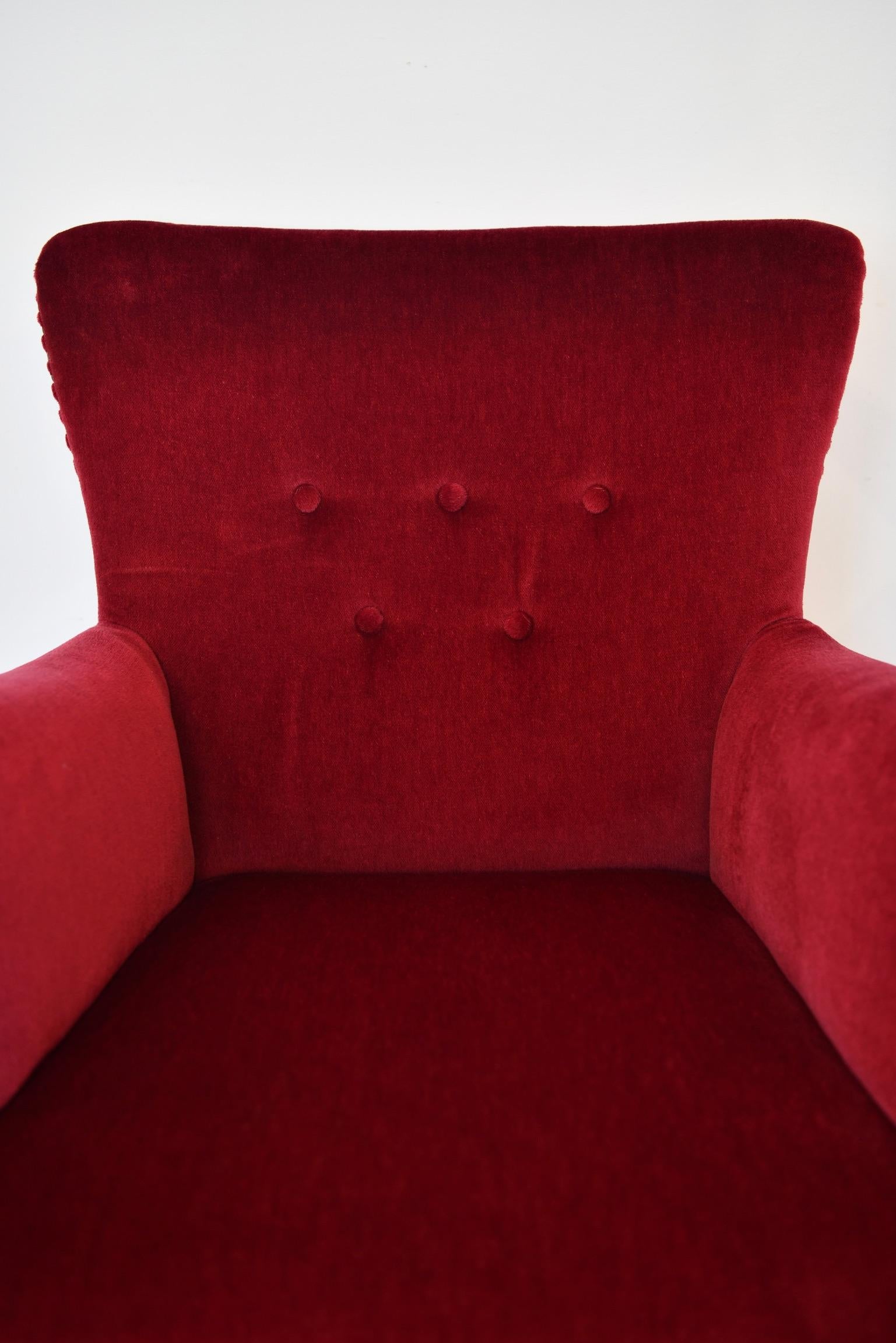 Frits Henningsen Maroon Velvet Lounge Chair 1