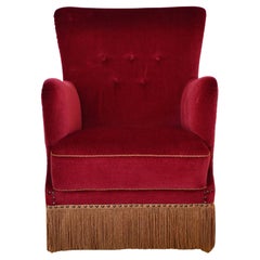 Frits Henningsen Maroon Velvet Lounge Chair