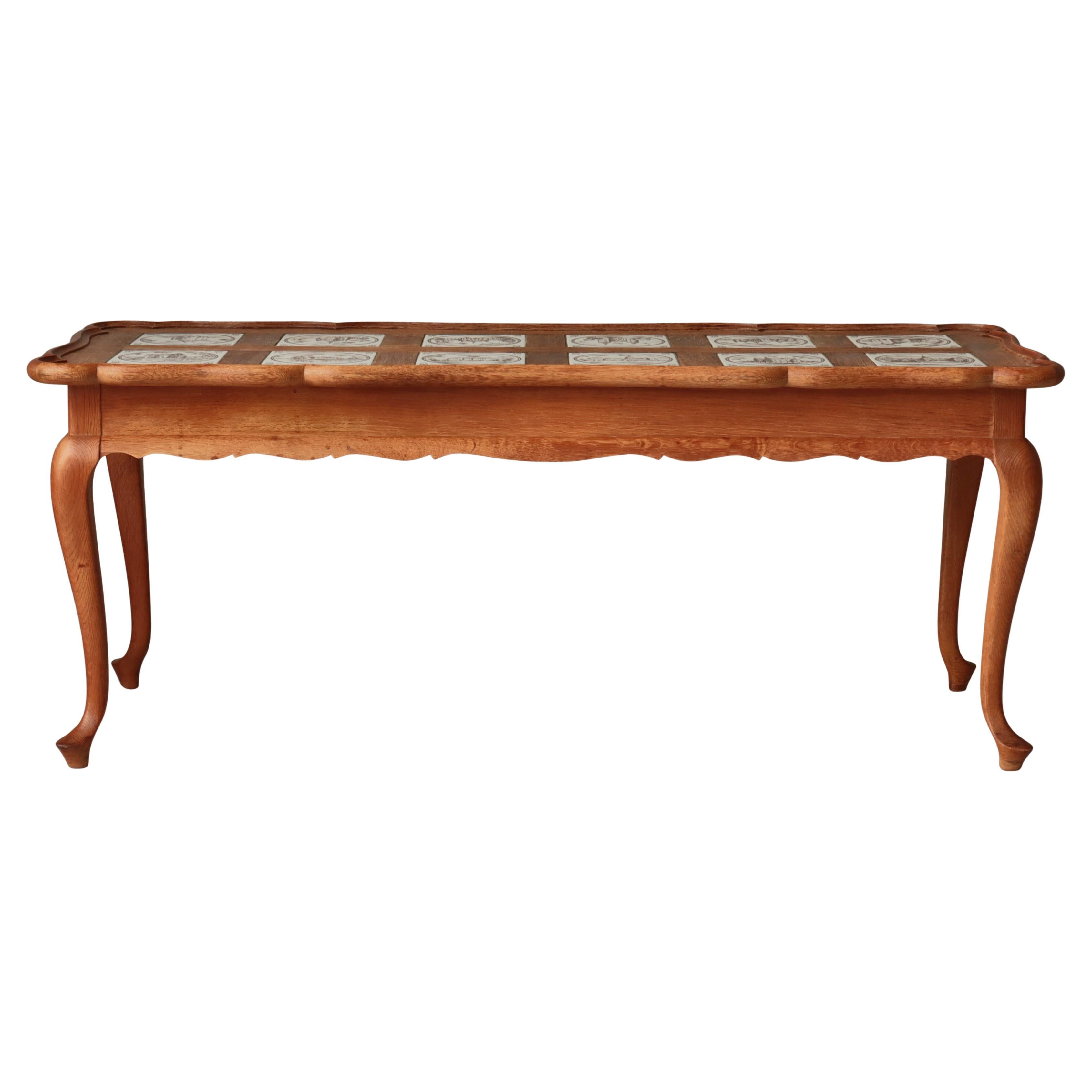 Frits Henningsen Oakwood Coffee Table with Ceramic Tiles, Denmark, 1940s For Sale