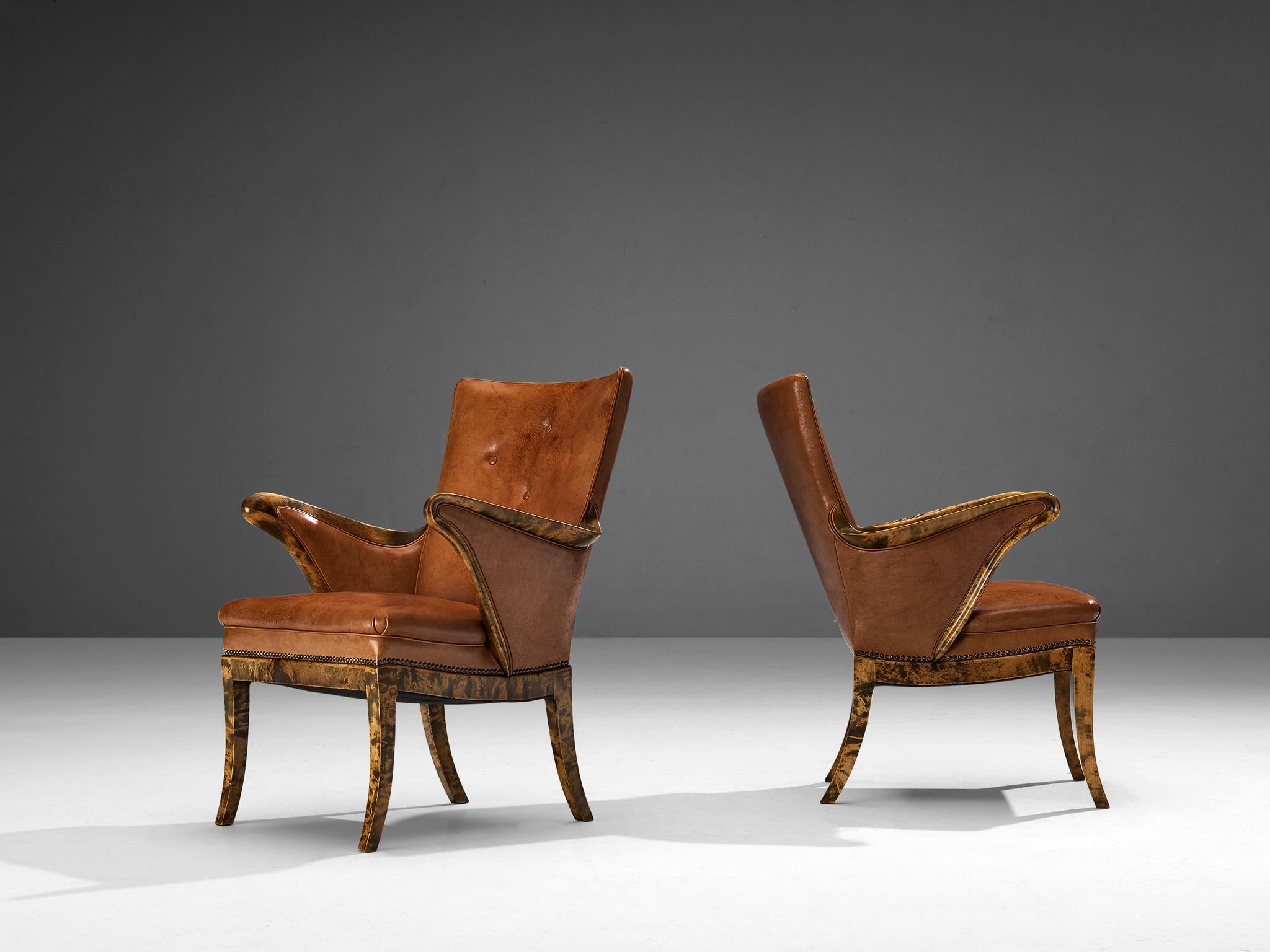 Frits Henningsen Pair of Armchairs in Birch and Niger Leather 2