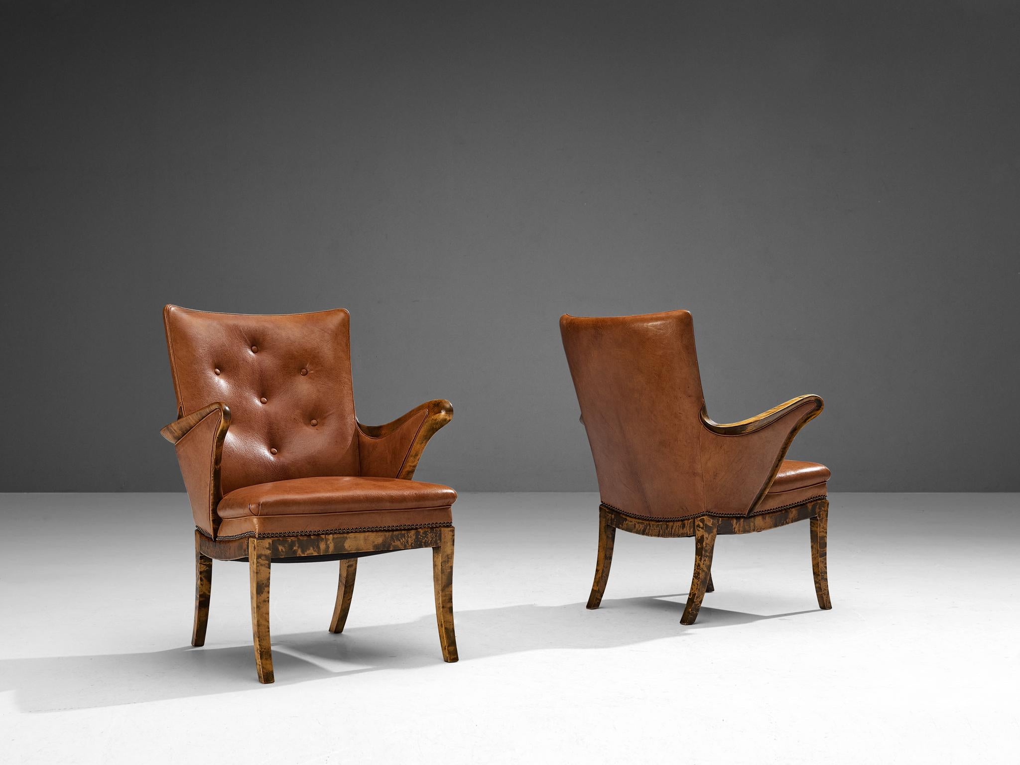 Frits Henningsen Pair of Armchairs in Birch and Niger Leather 5