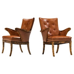 Frits Henningsen Pair of Armchairs in Birch and Niger Leather