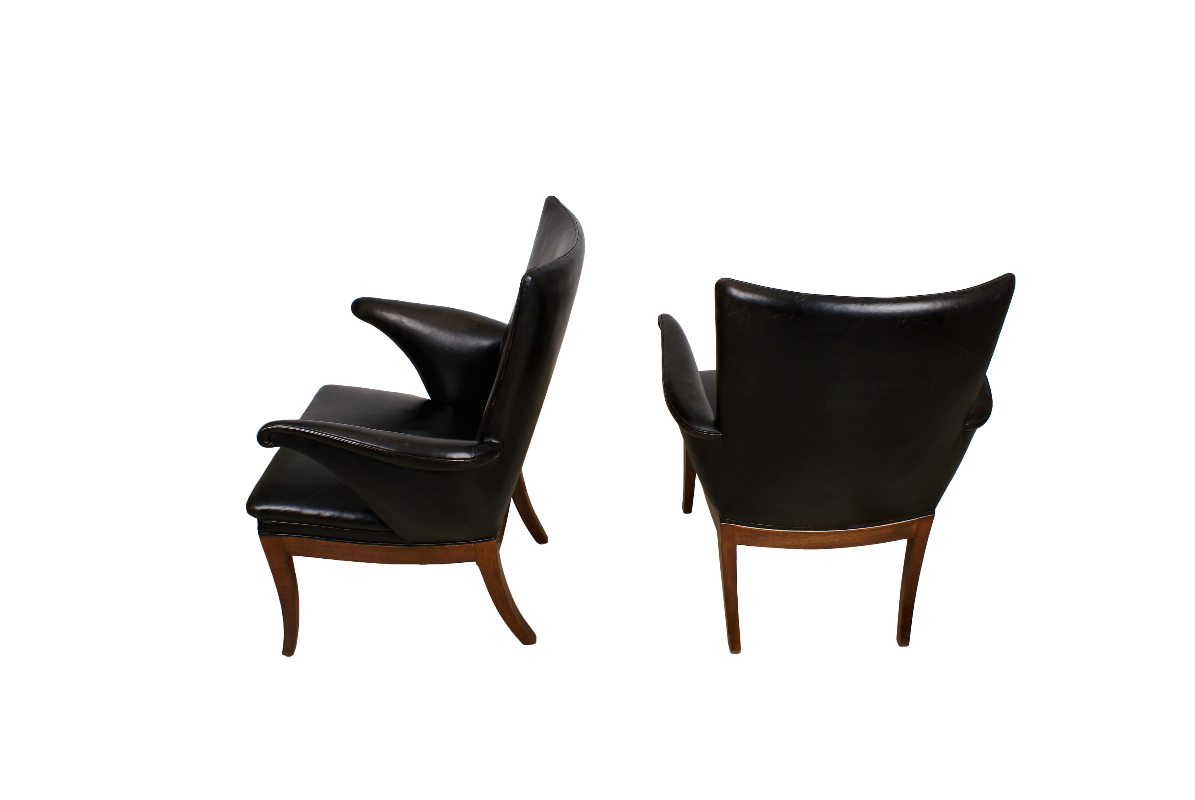 Frits Henningsen Pair of Easy Chairs in Cuban Mahogany and Leather, 1932 In Excellent Condition In Copenhagen, DK