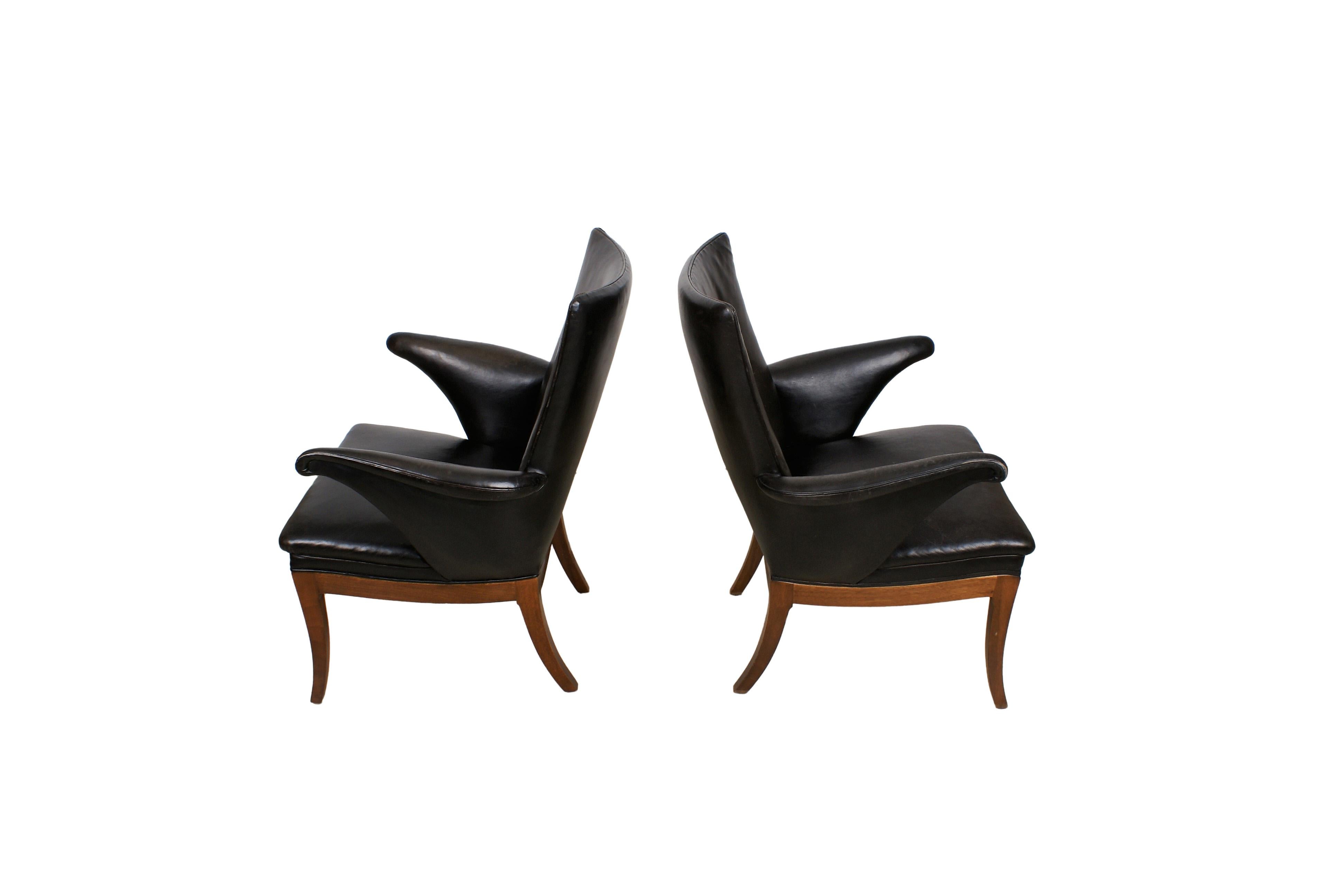 Frits Henningsen Pair of Easy Chairs in Cuban Mahogany and Leather, 1932 1