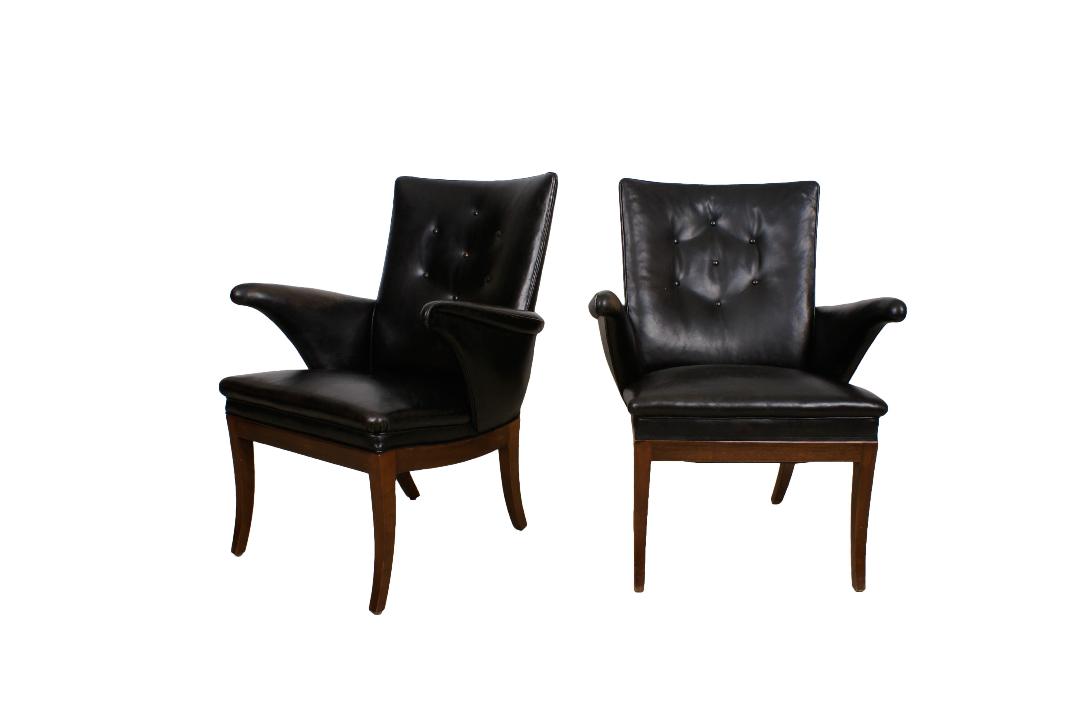 Frits Henningsen Pair of Easy Chairs in Cuban Mahogany and Leather, 1932 3