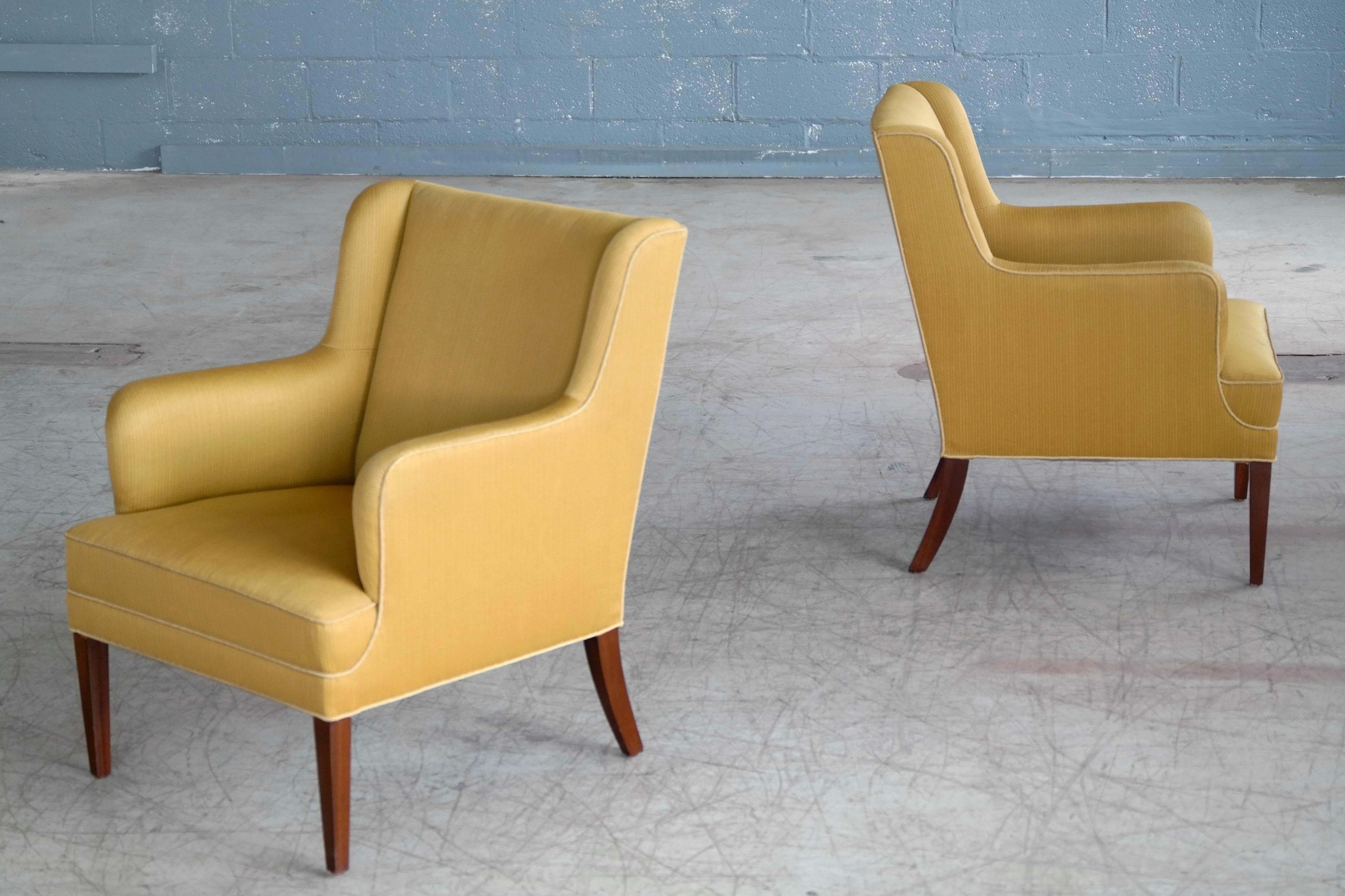 Wool Frits Henningsen Pair of Lounge Chairs Denmark, circa 1950