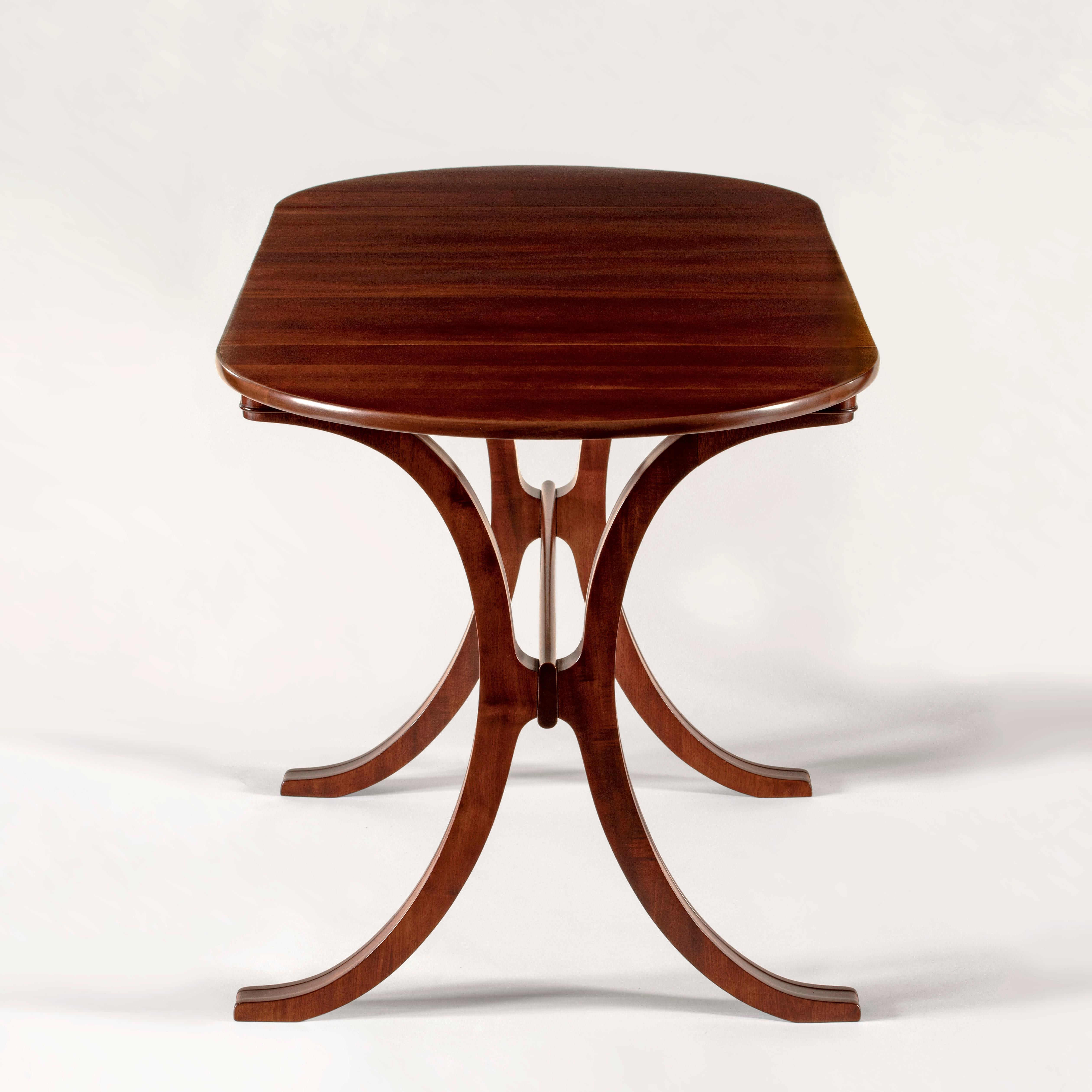 Frits Henningsen, Rare Danish Brass Mounted Solid Walnut Drop-Leaf Table In Good Condition In Philadelphia, PA