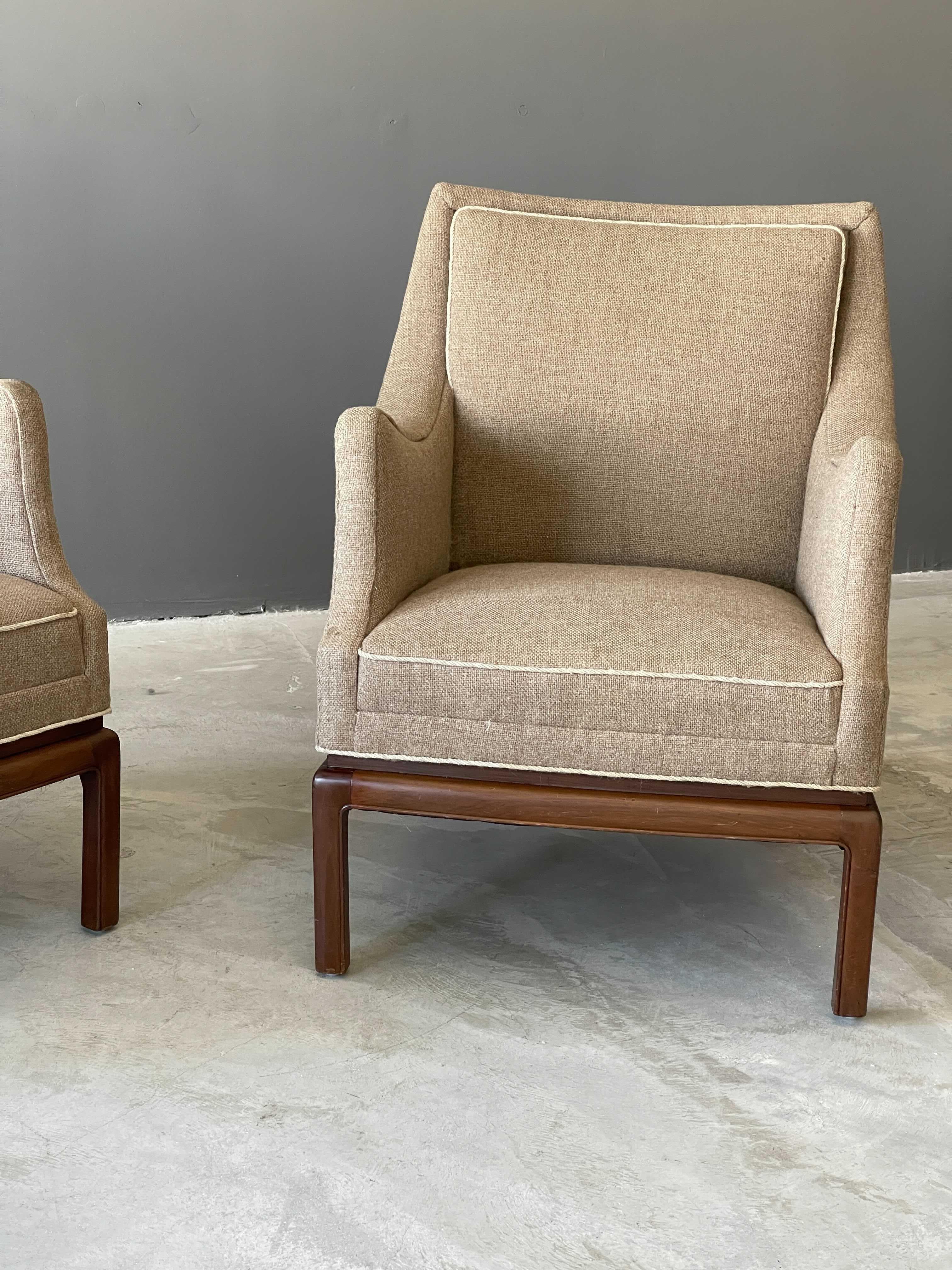 Frits Henningsen, Rare Lounge Chairs, Mahogany, Grey Beige Fabric, Denmark 1940s 3