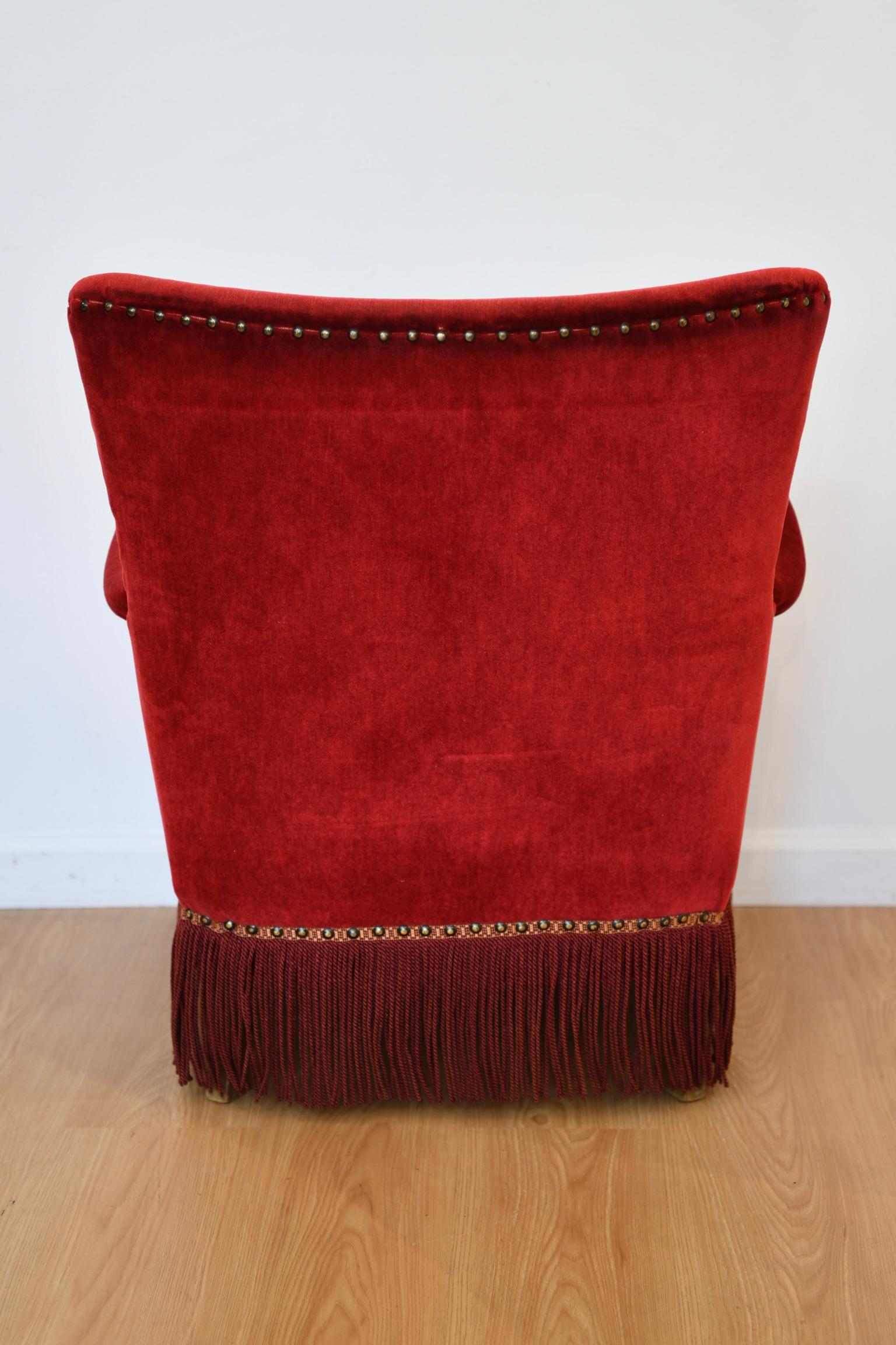 Frits Henningsen Red Velvet Lounge Chair 5