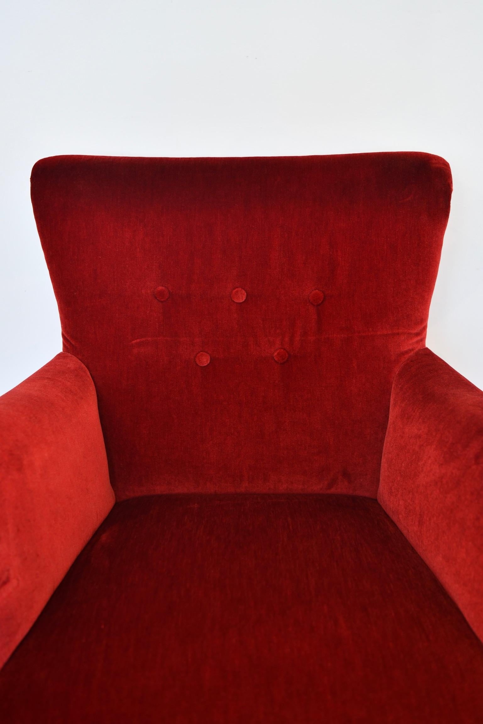 Mohair Frits Henningsen Red Velvet Lounge Chair