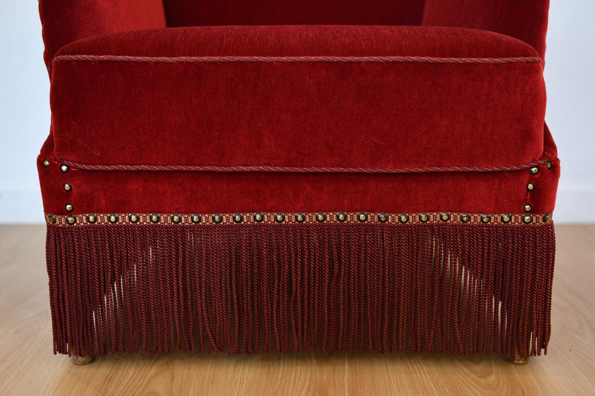 Frits Henningsen Red Velvet Lounge Chair 1