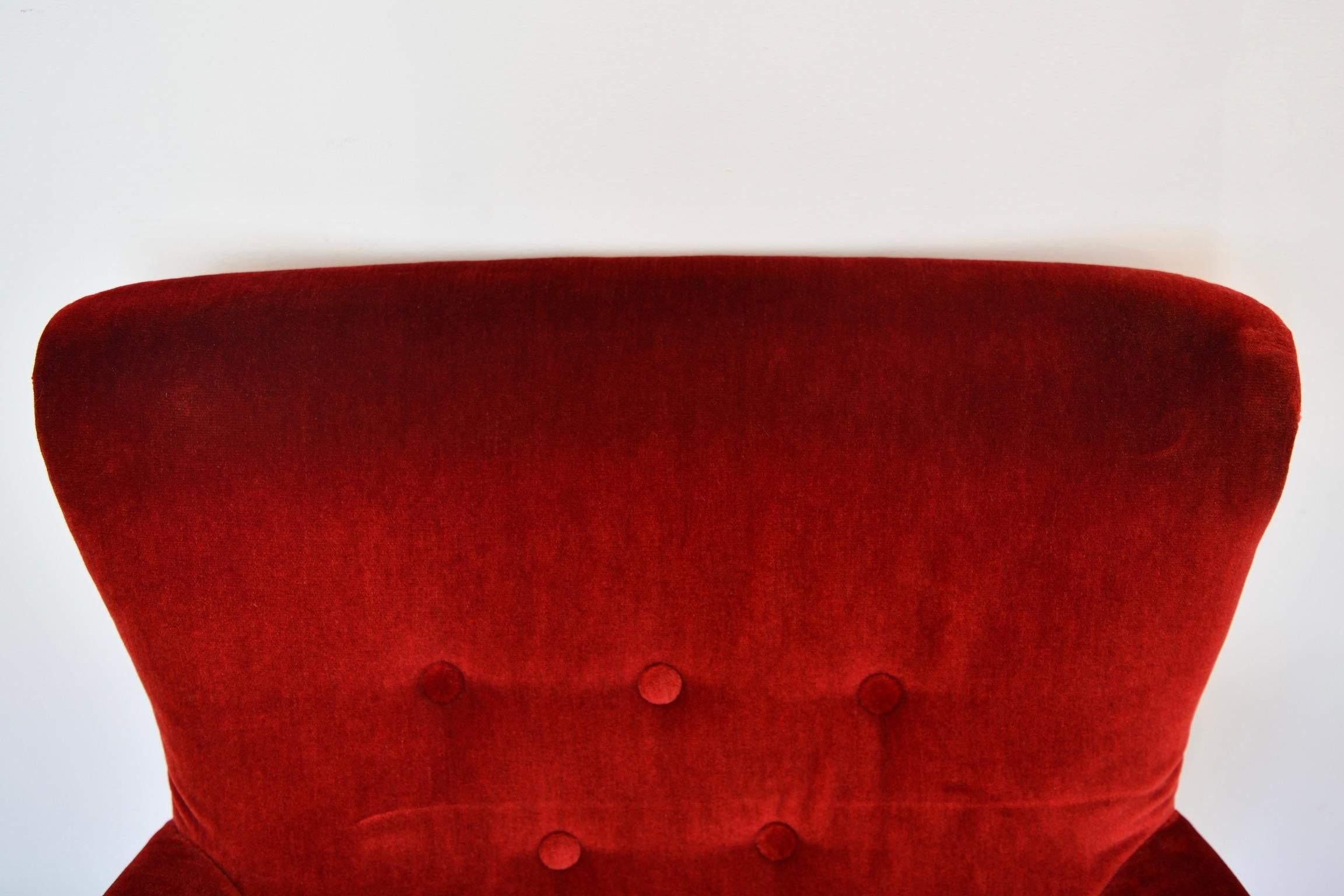 Frits Henningsen Red Velvet Lounge Chair 2