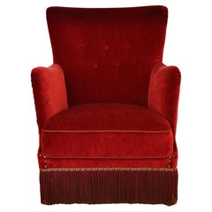 Frits Henningsen Red Velvet Lounge Chair