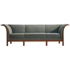 Frits Henningsen Sofa in Mahogany and Aqua Green Fabric