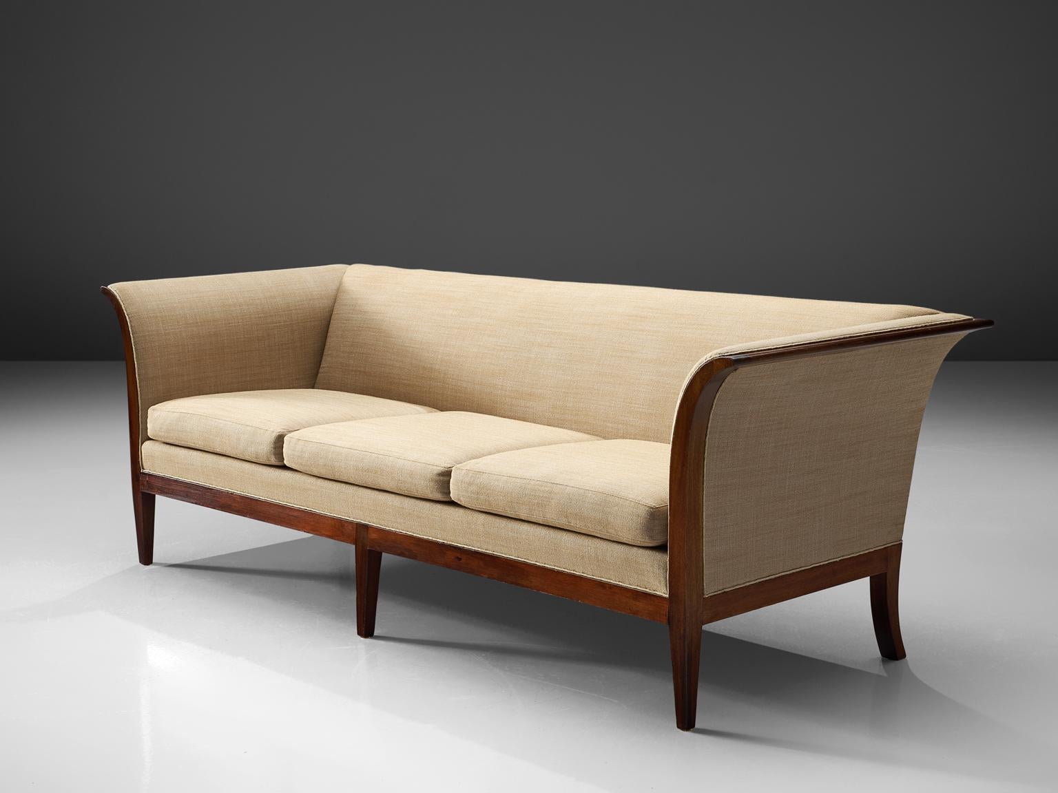 Scandinavian Modern Frits Henningsen Sofa in Mahogany and Fabric