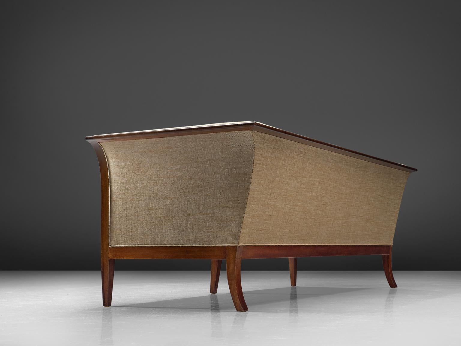 Danish Frits Henningsen Sofa in Mahogany and Fabric