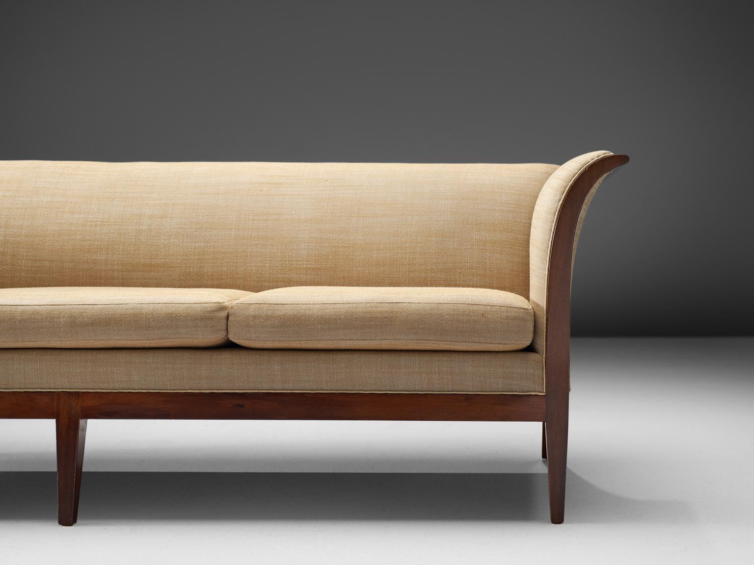 Frits Henningsen Sofa in Mahogany and Fabric In Good Condition In Waalwijk, NL